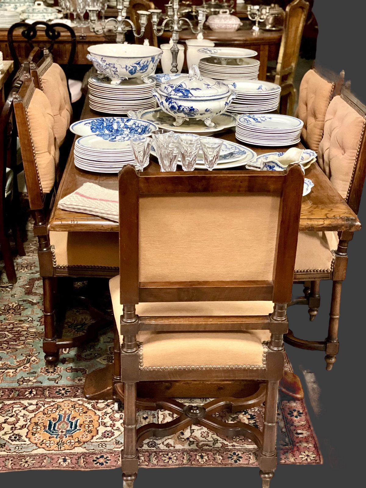 photo vinterior Set Of Five Upholstered Louis XIII Style Dining Chairs, 19th Century