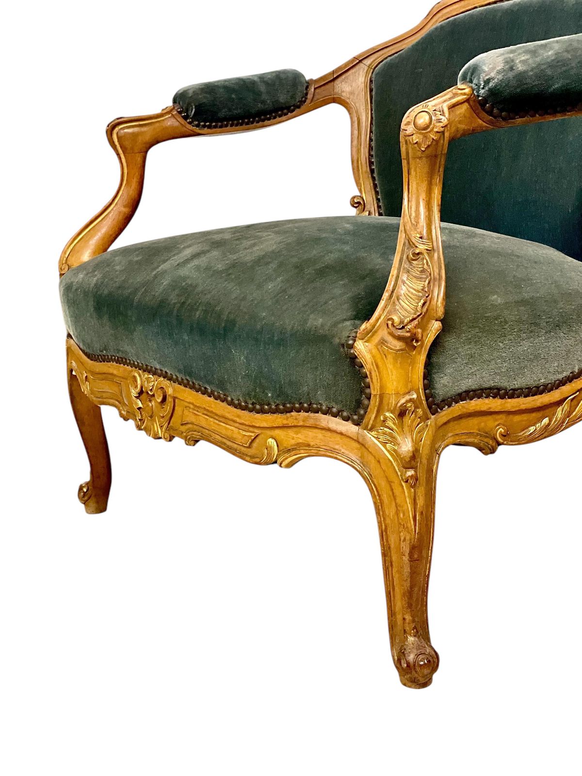 19th Century Lounge Armchair In Carved Giltwood And Velvet photo buy