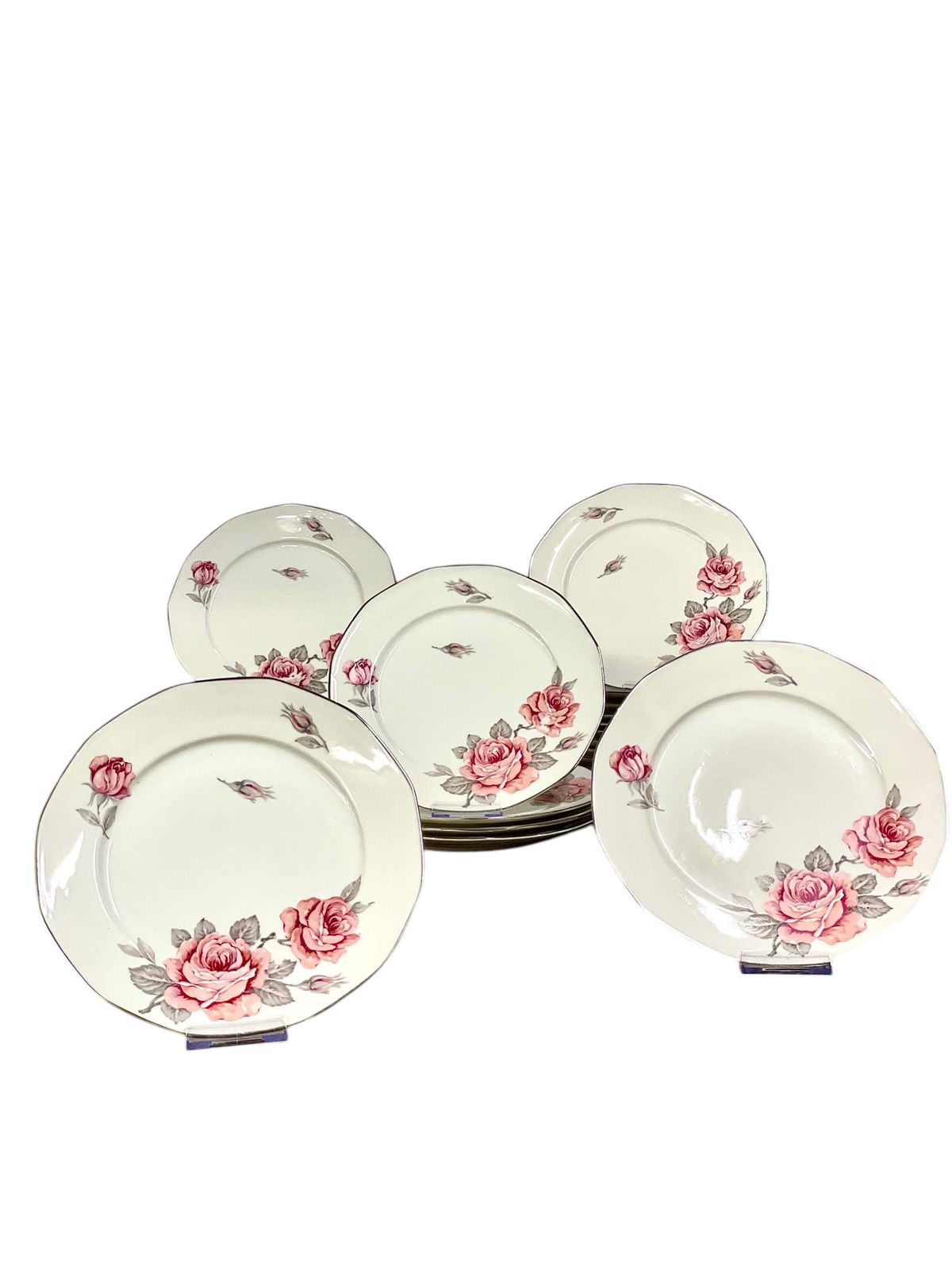 20th Century Limoges Porcelain Set Of 12 Dinner Plates With Roses Motif photo furniture