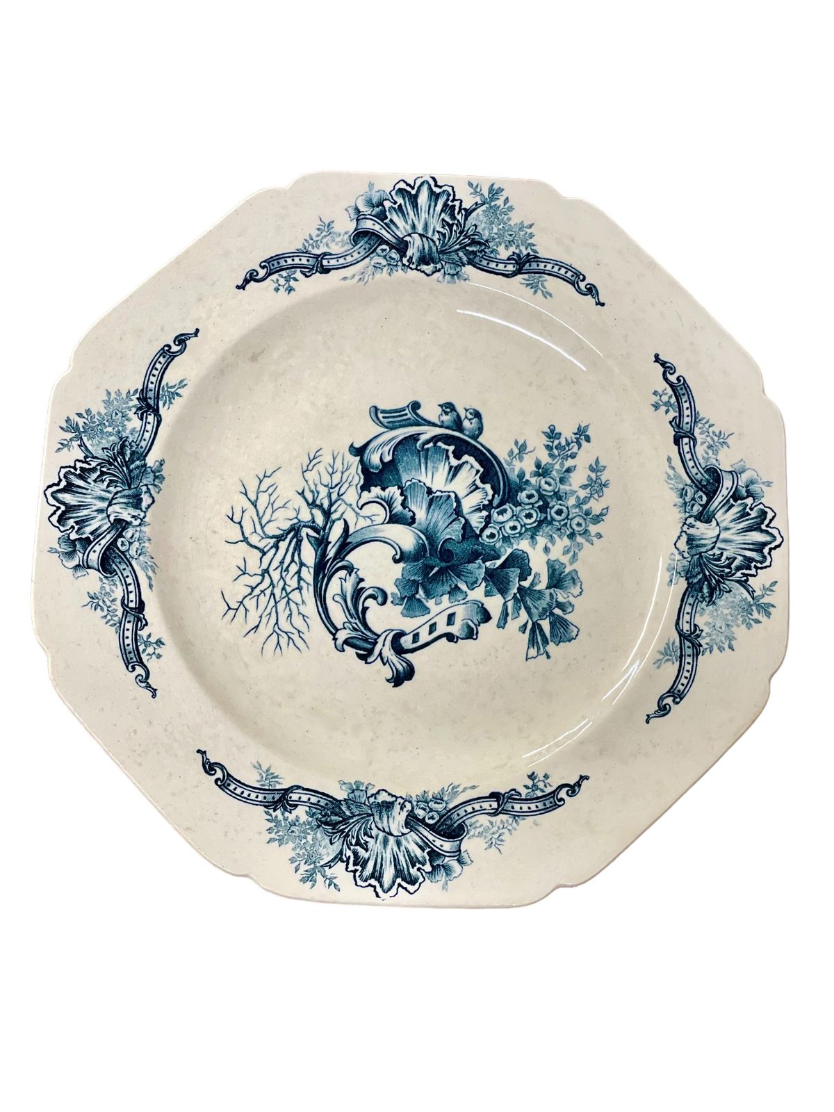 Set Of 12 Blue And White Ironstone Dinner Plates By Hautin Boulenger & Cie photo furniture