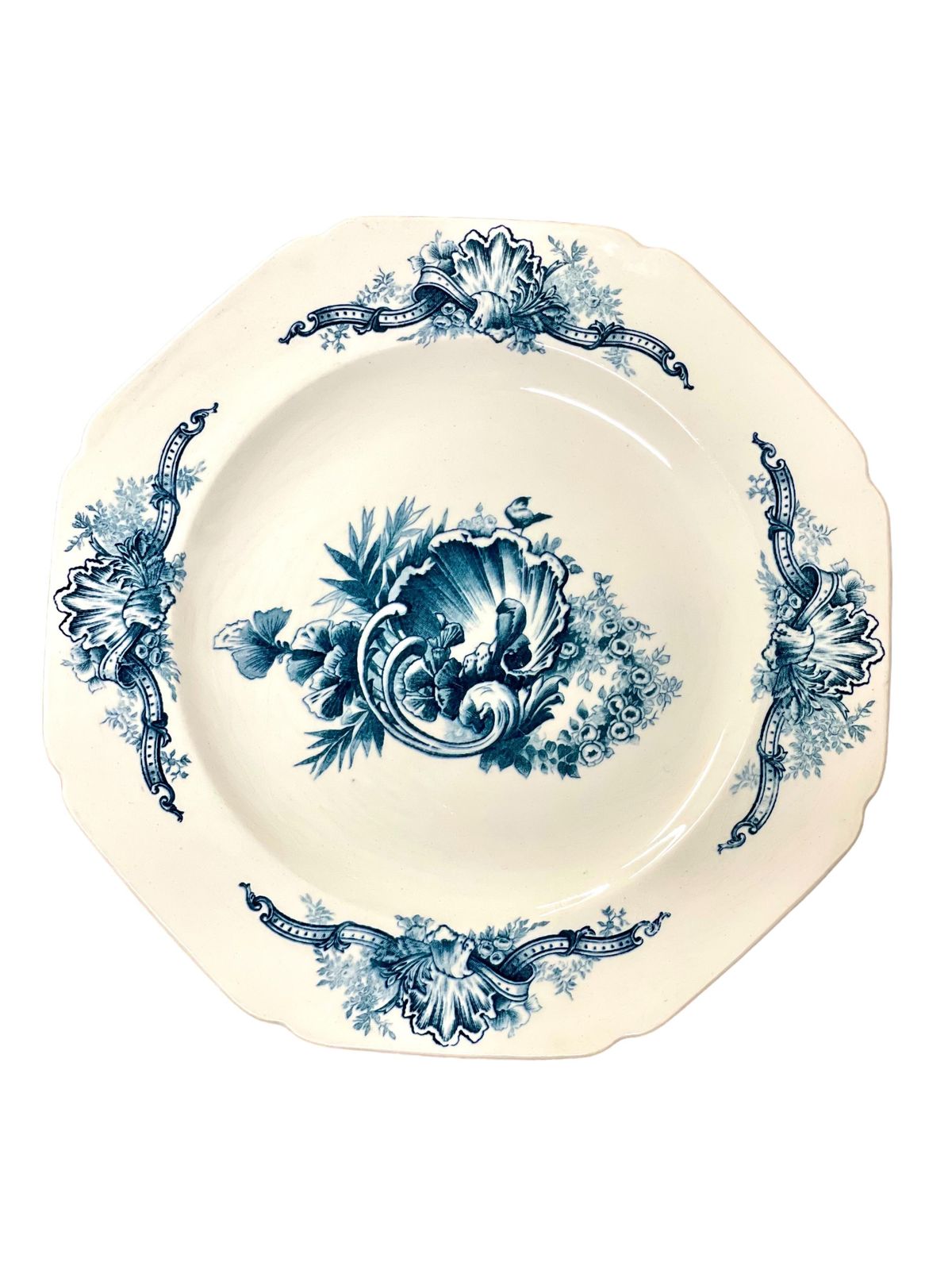 Set Of 12 Blue And White Ironstone Dinner Plates By Hautin Boulenger & Cie photo buy