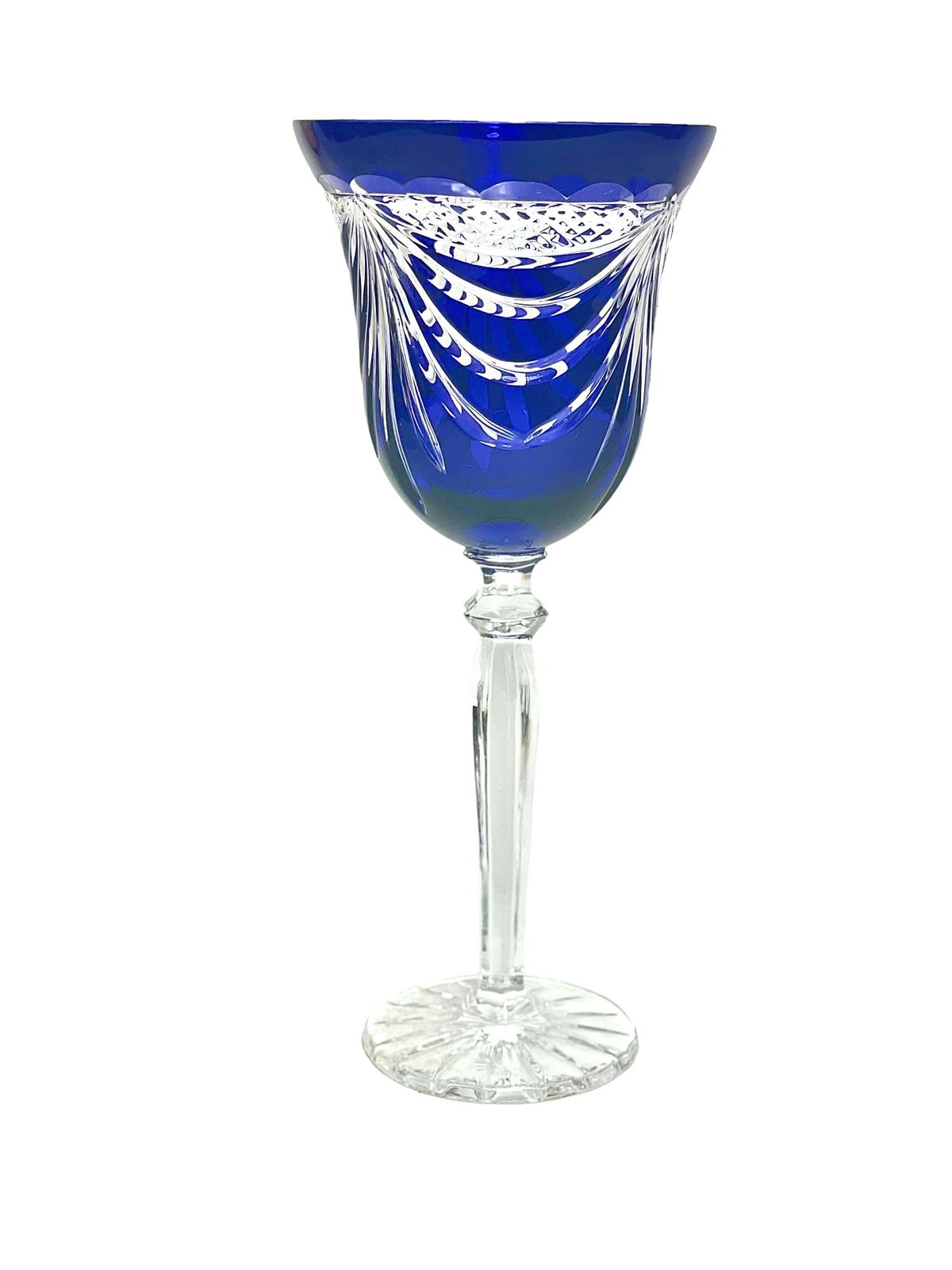 Set Of Six French Multi Coloured Crystal Hand Cut Rhine Wine Glasses With Swag photo vinterior