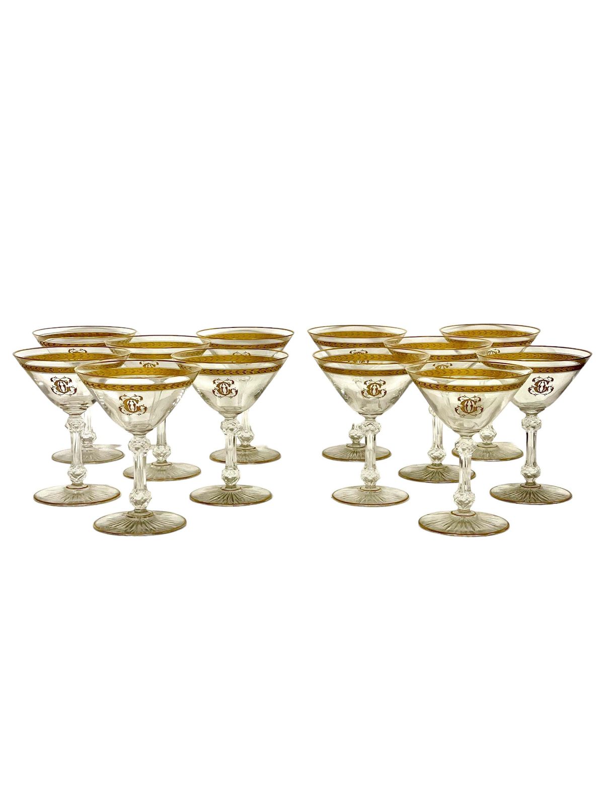 19th Century Twelve Crystal Gilded Champagne Glasses In The Saint Louis Style photo vinterior