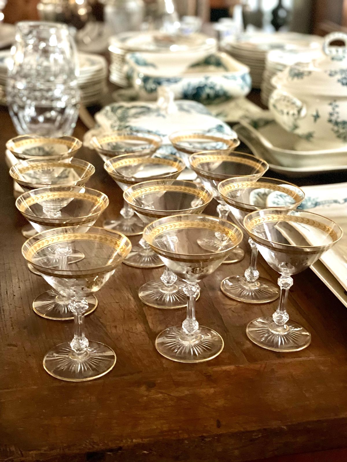 photo furniture 19th Century Twelve Crystal Gilded Champagne Glasses In The Saint Louis Style