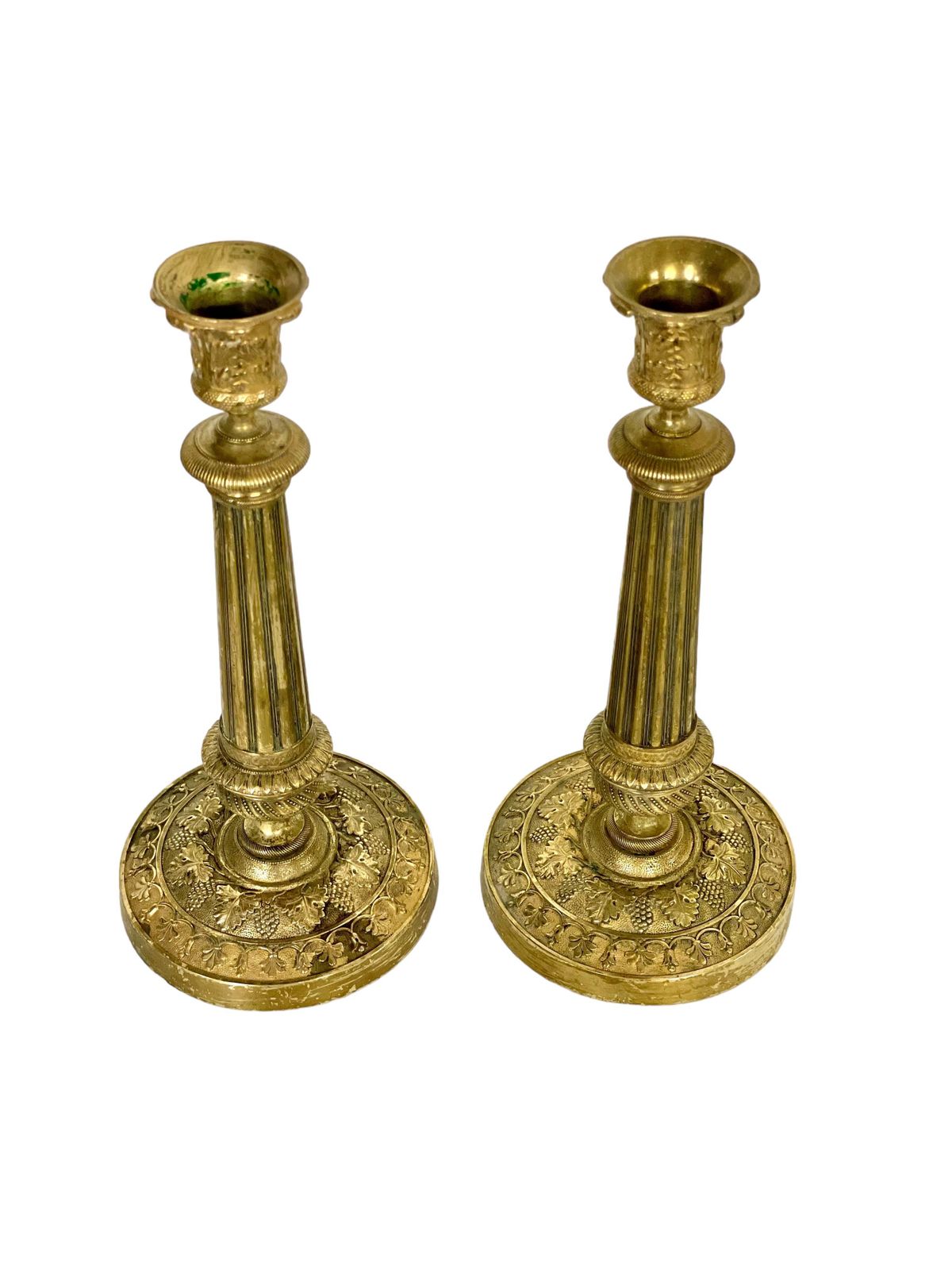 Pair Of Gilt Bronze Neoclassical Candlesticks 19th Century photo furniture
