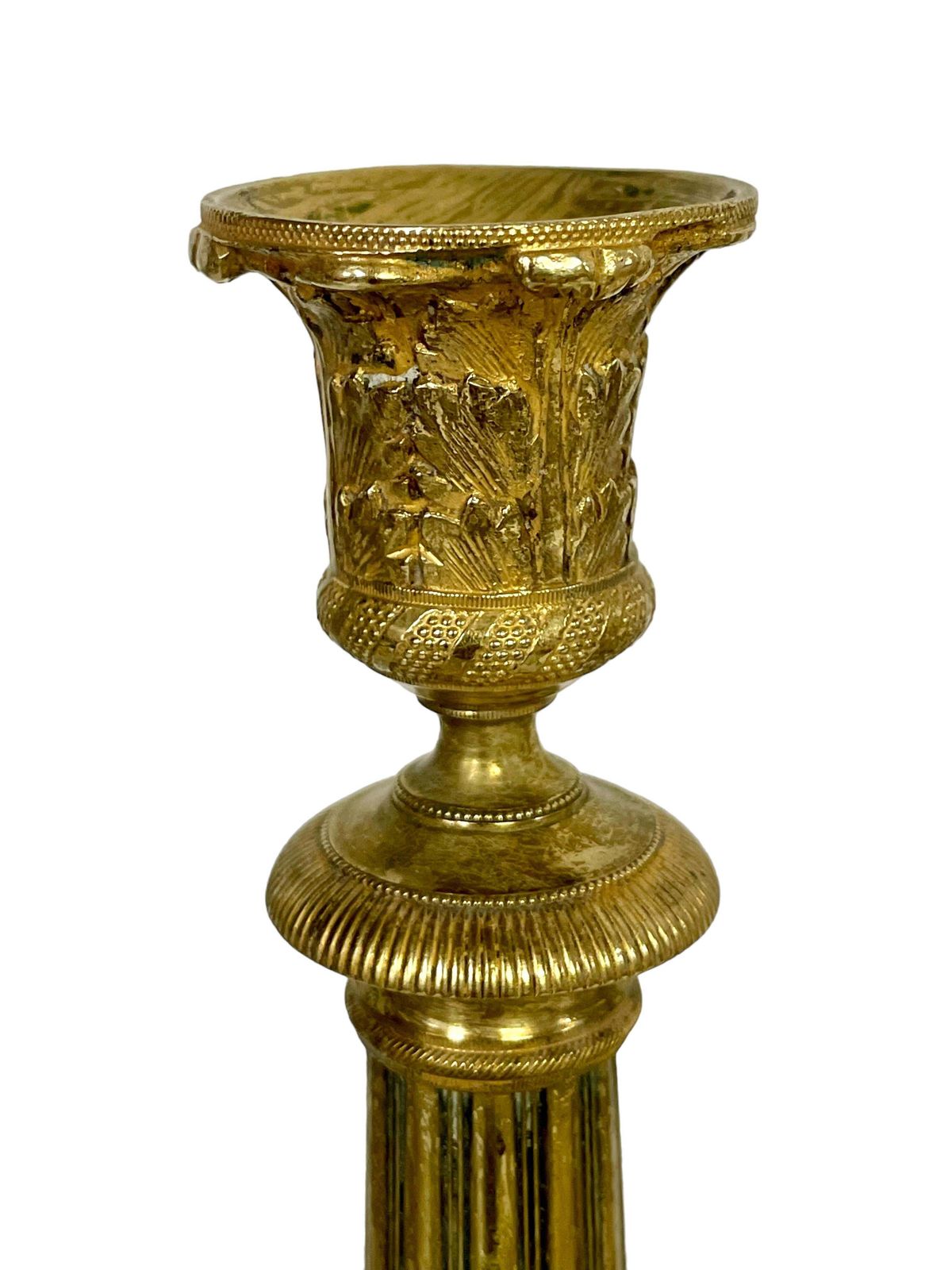 Pair Of Gilt Bronze Neoclassical Candlesticks 19th Century photo for sale