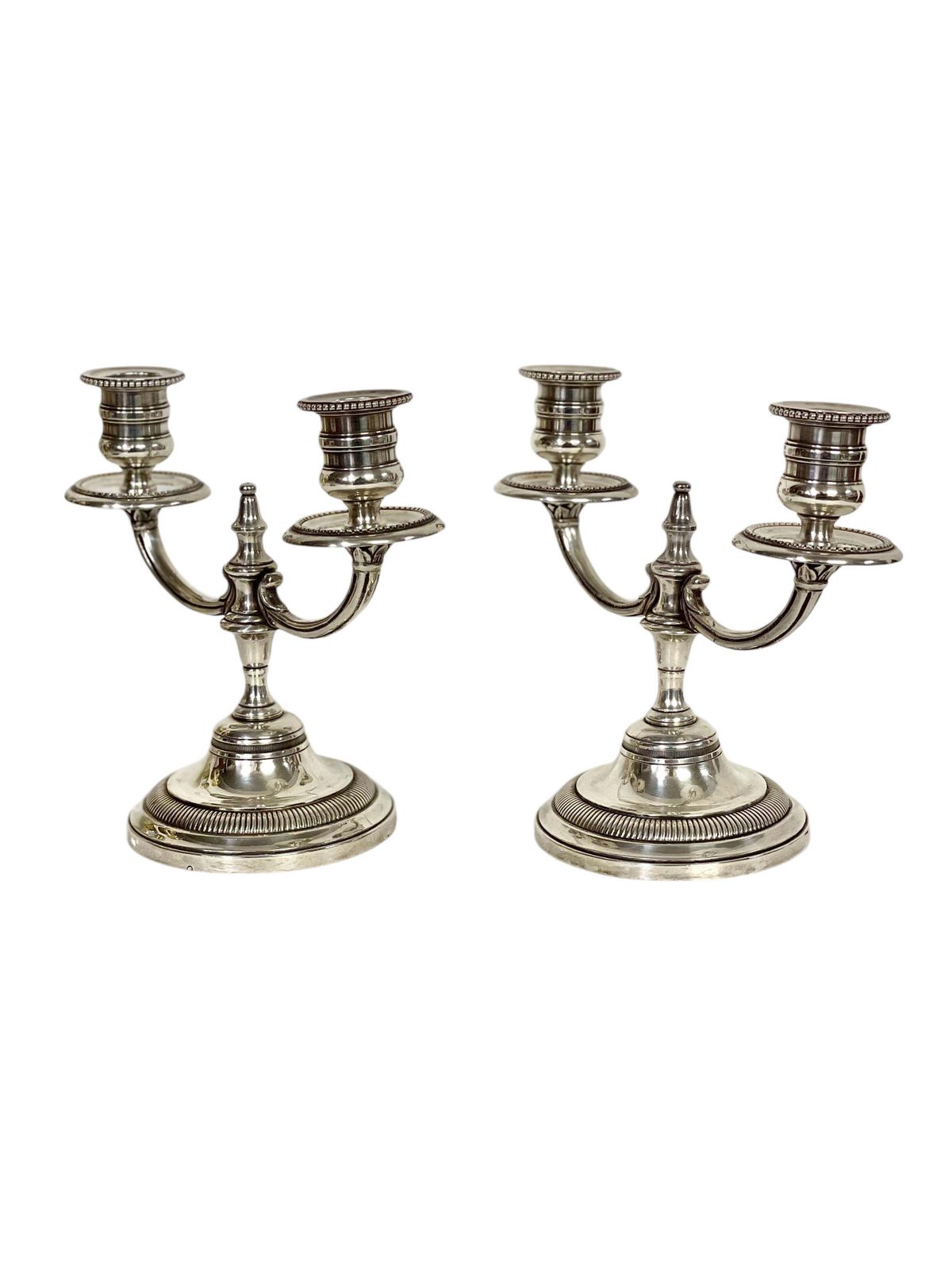 Pair Of 19th Century Petite Silver Plated Bronze Candelabras photo furniture