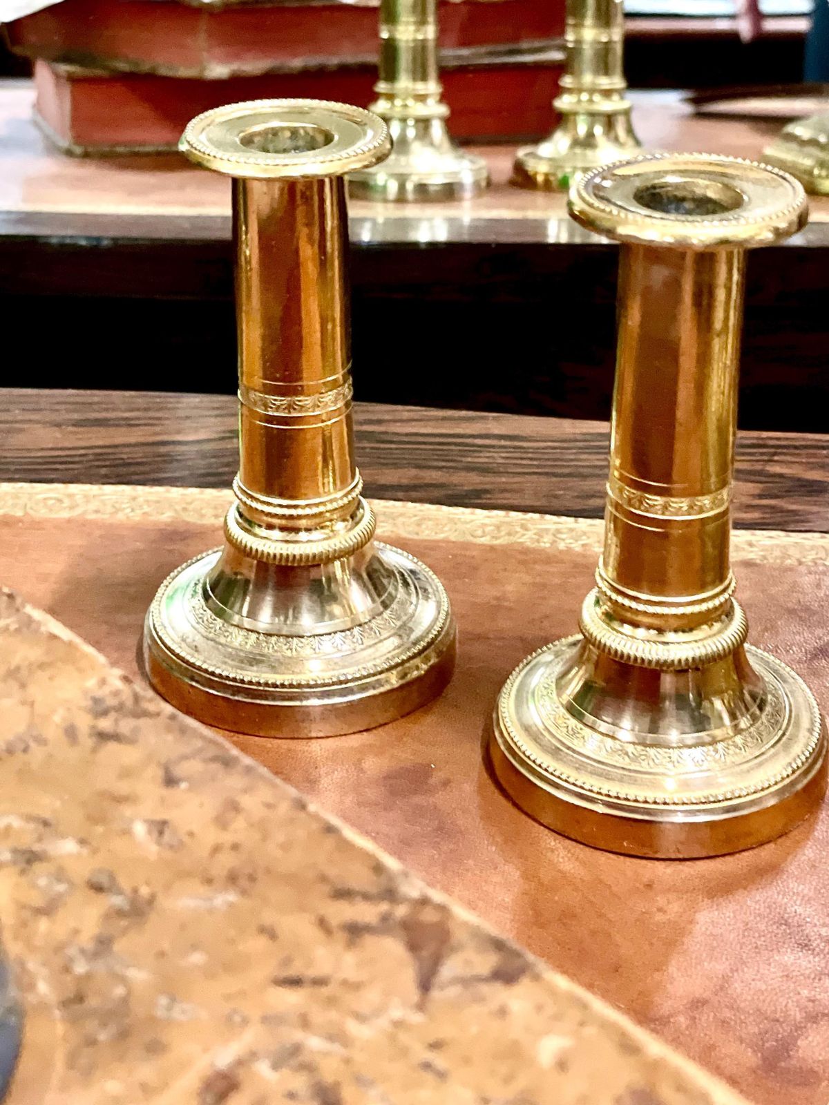 Petite Pair Of Gilt Bronze Candlesticks. 19th Century photo Home Decor