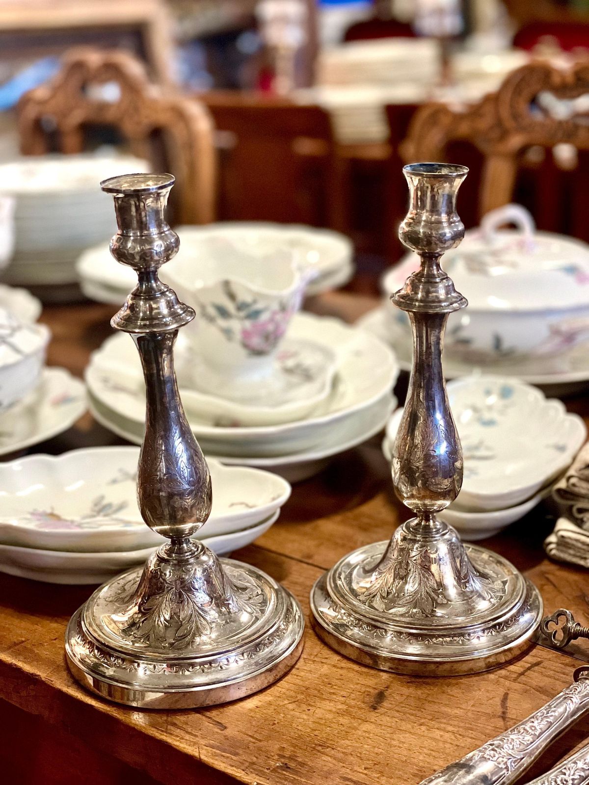 19th Century Pair Of Parisian Engraved Candle Holders photo Home Decor