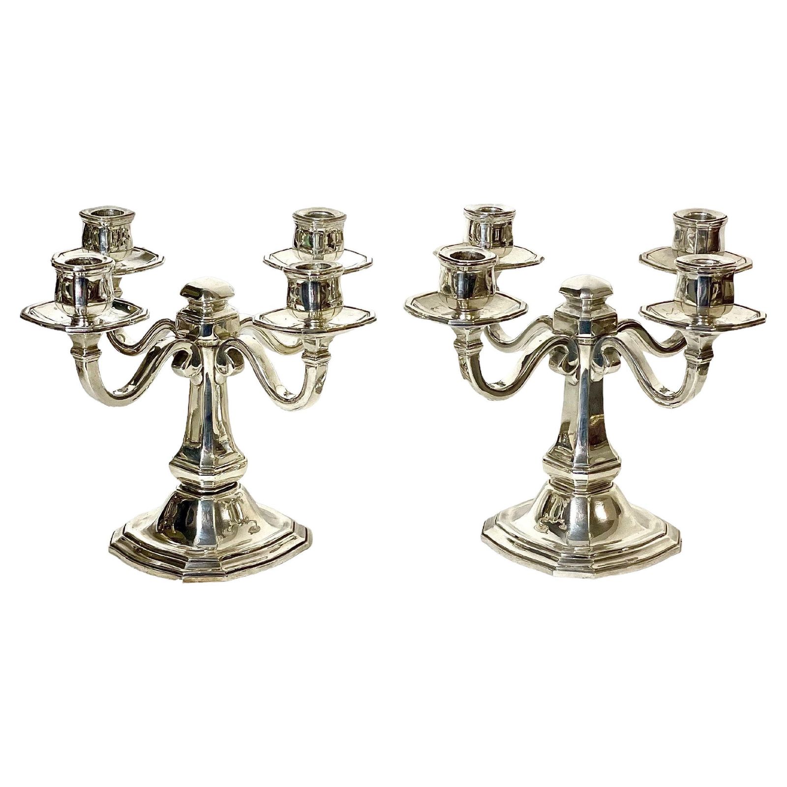 Pair Of Silver Plated Bronze Candelabras 19th Century