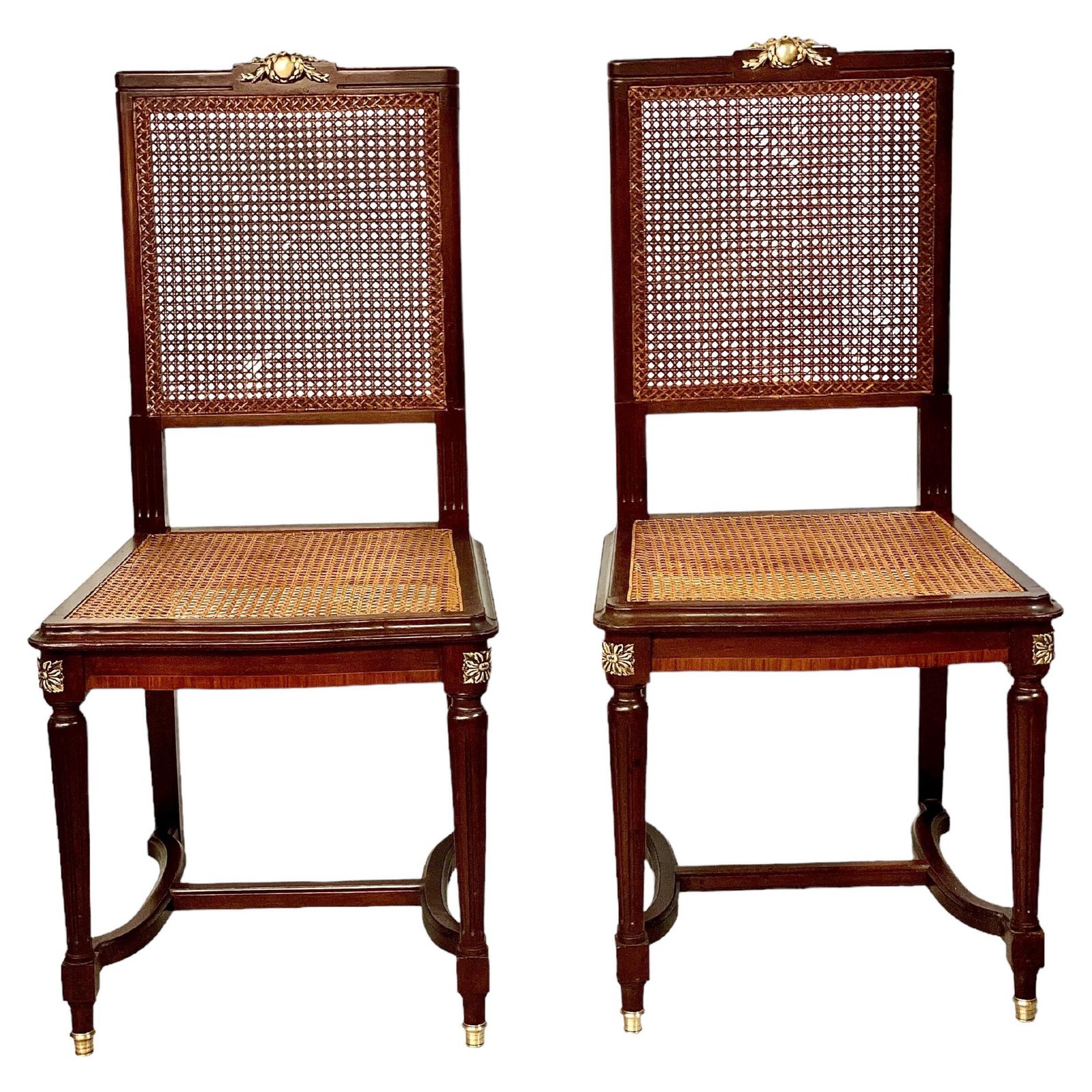 19th Century Pair Of Louis XVI Style French Caned Side Chairs