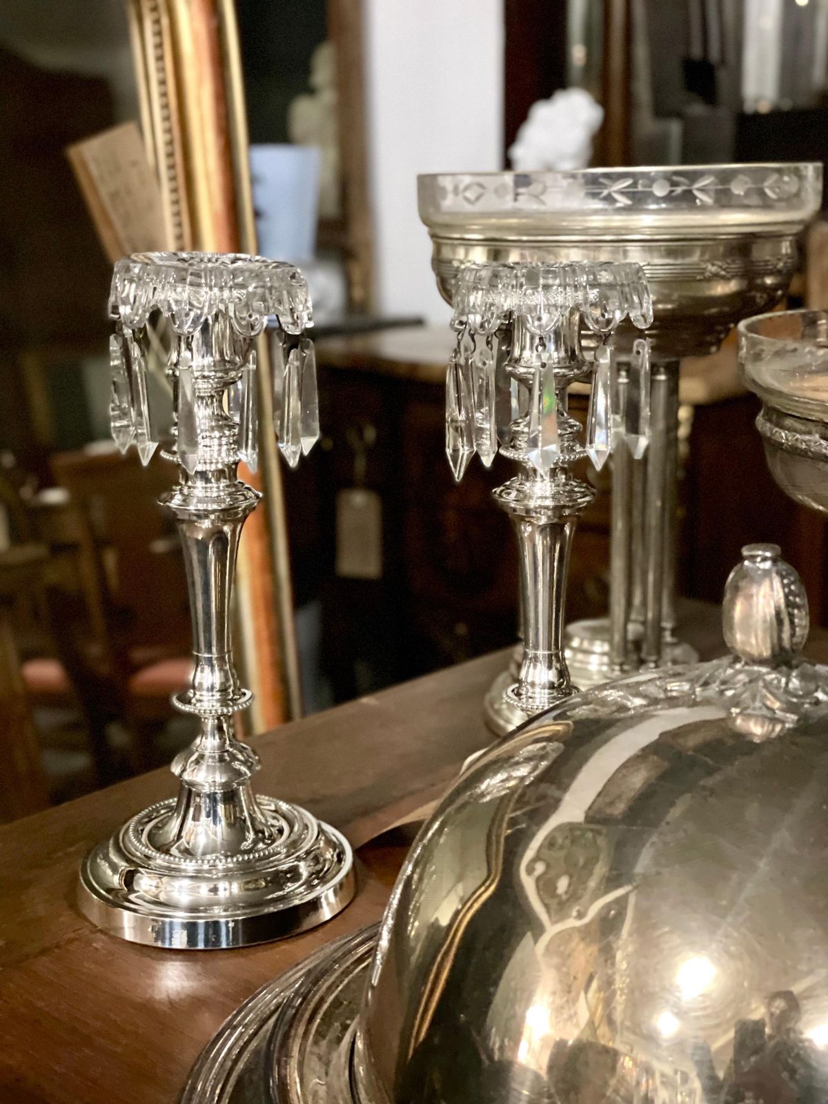 Louis XVI Style Pair Of Silver Plated And Crystal Candle Holders By Morlot photo Home Decor
