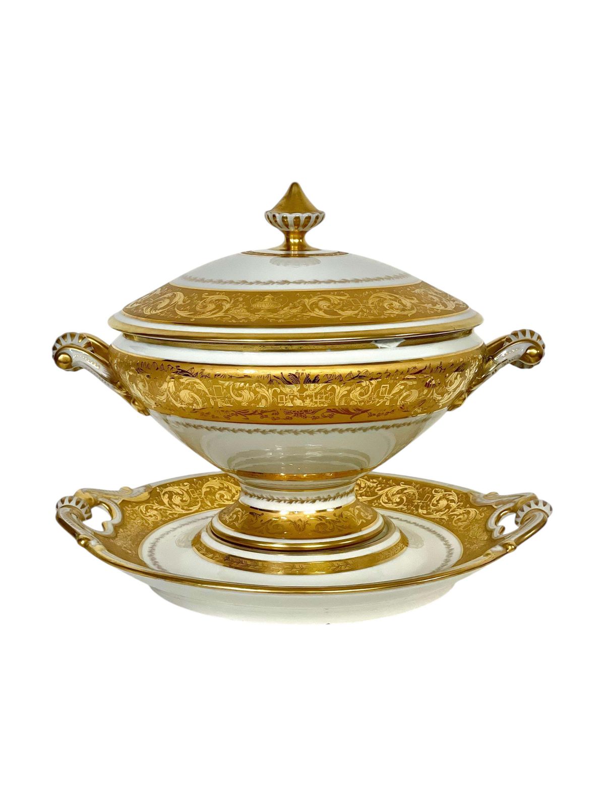 Large Gold Porcelain Tureen And Gold Platter By Camille Le Tallec photo for sale