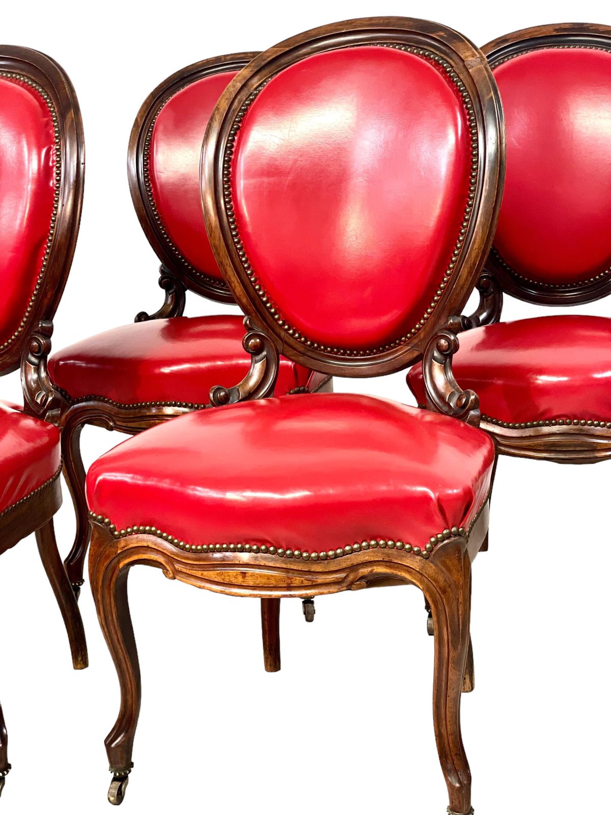 19th Century Set Of Four French Red Leather Dining Chairs photo for sale