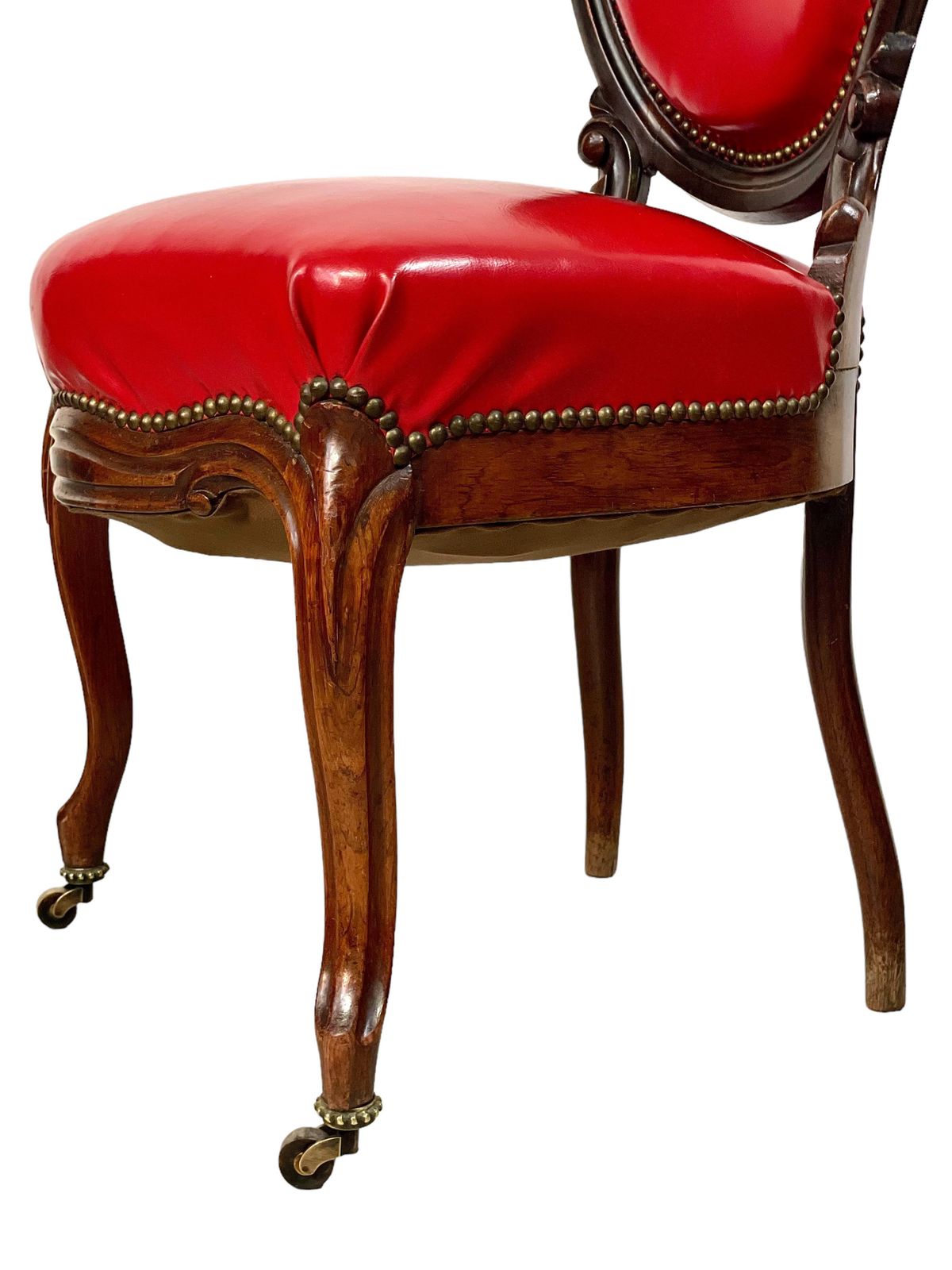 photo for sale 19th Century Set Of Four French Red Leather Dining Chairs