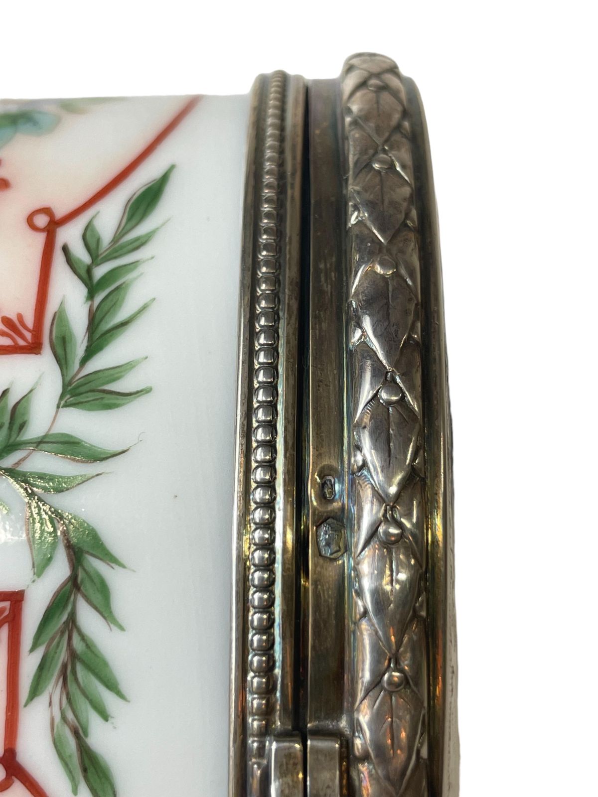 Sterling Silver, Lidded Porcelain Trinket Or Snuff Box photo 464.0