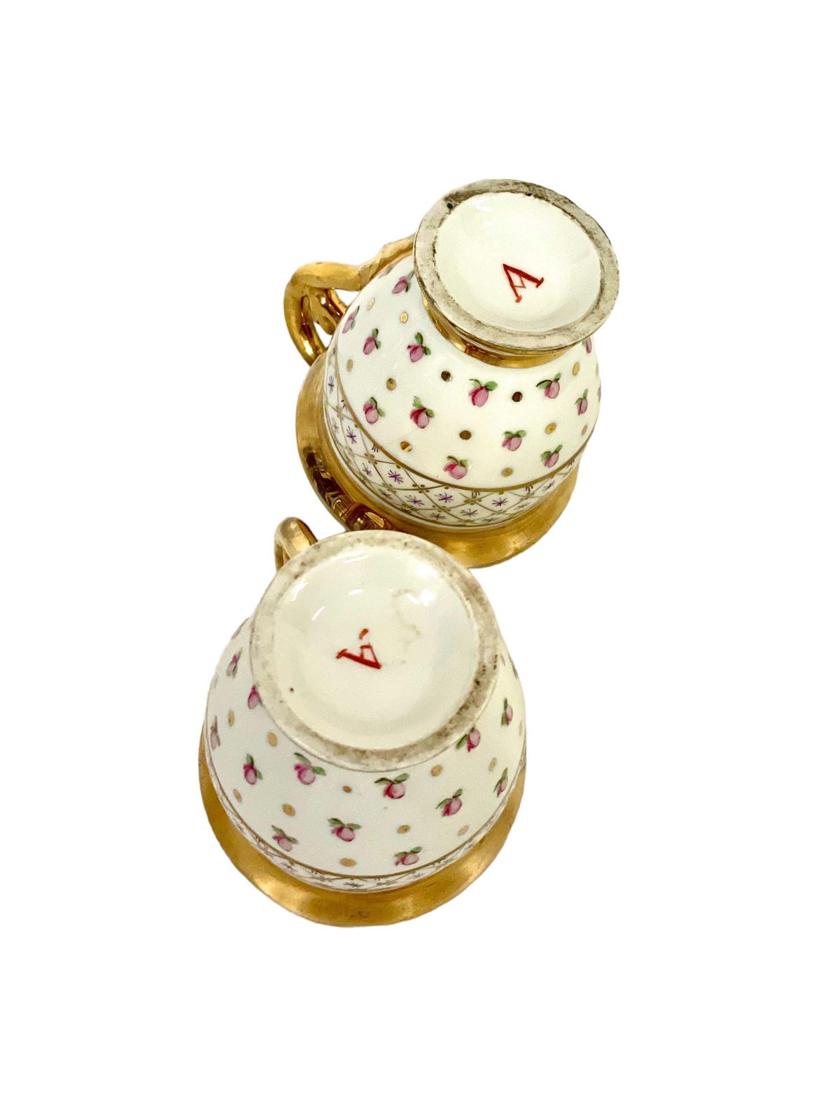 Antique Pair Of Paris Porcelain Gilded Coffee Cups And Saucers photo vintage