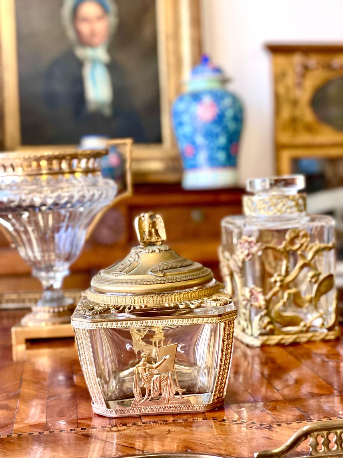 Empire Style Crystal And Brass 'Bonbonnière', Or Sweet Box photo vintage