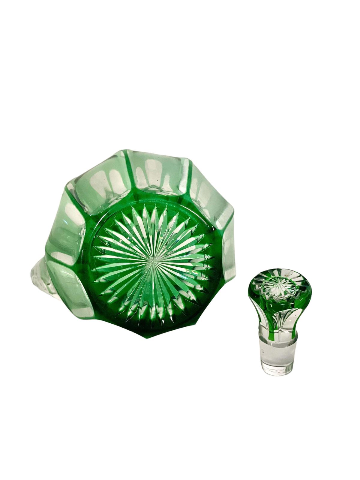 Vintage French Green Overlay Crystal Liqueur Decanter With Handle photo furniture