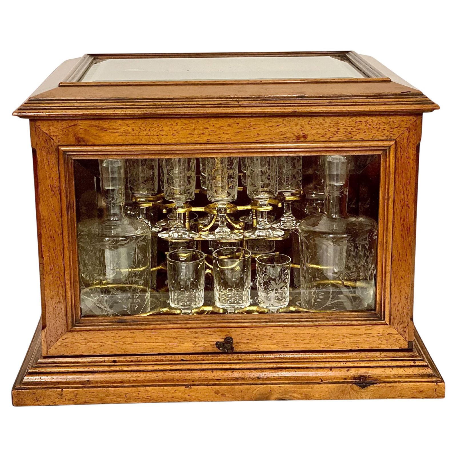19th Century Walnut And Glazed Liquor Cabinet Or Tantalus