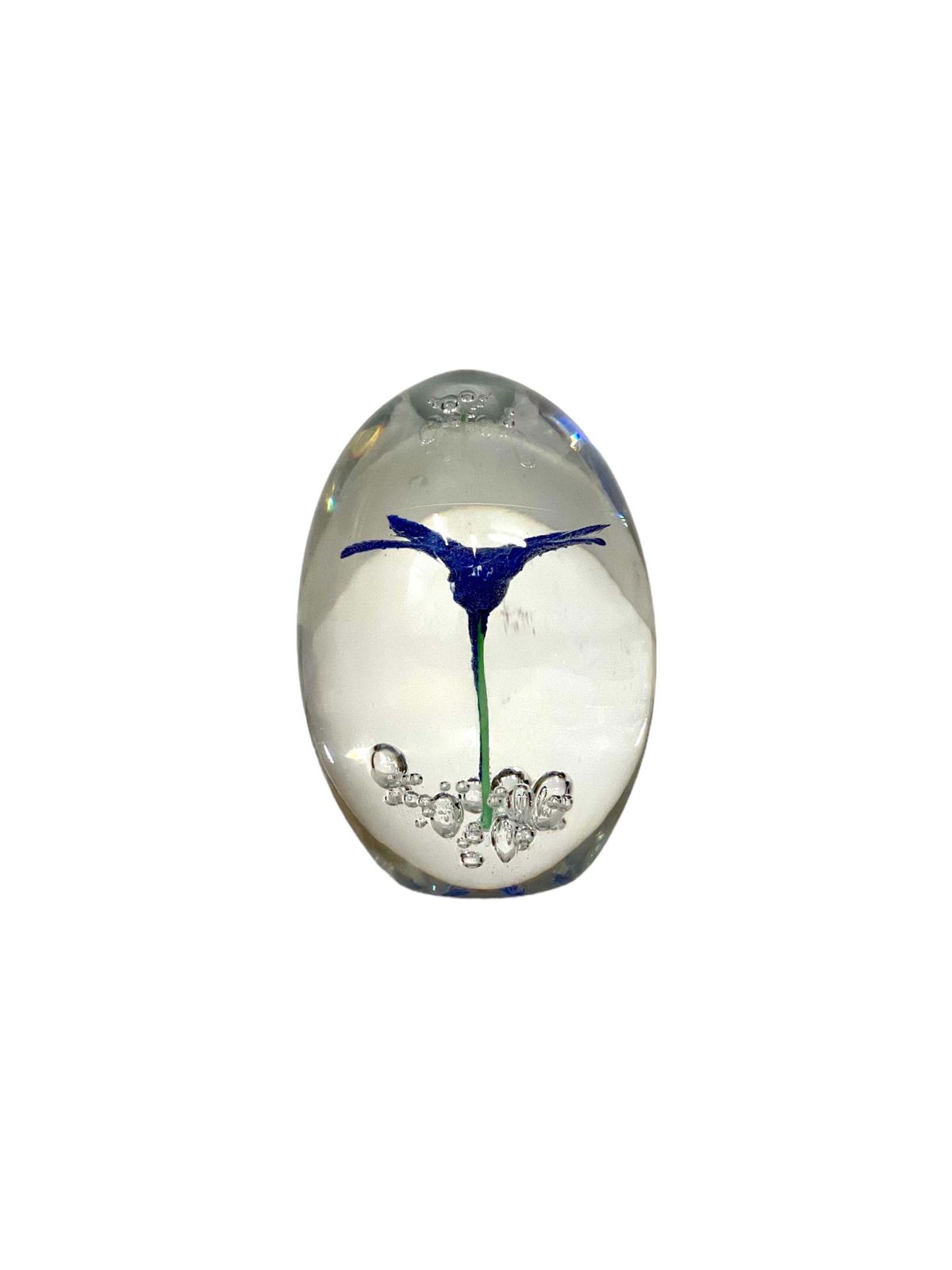 By Daum Sulphide Paperweight With Blue Flower photo Home Decor
