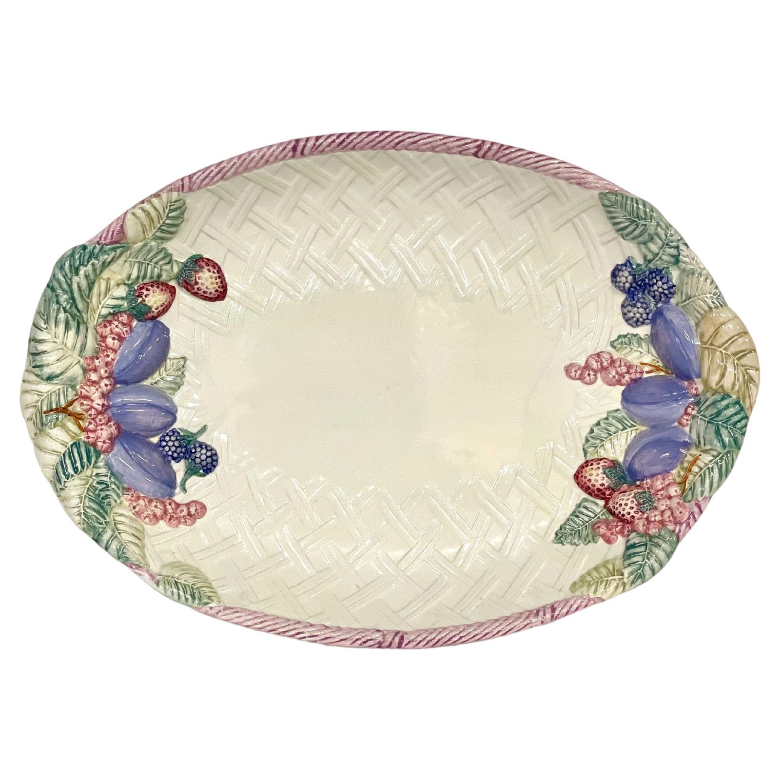 French Majolica Embossed Oval Serving Platter With Decoration Of Fruit