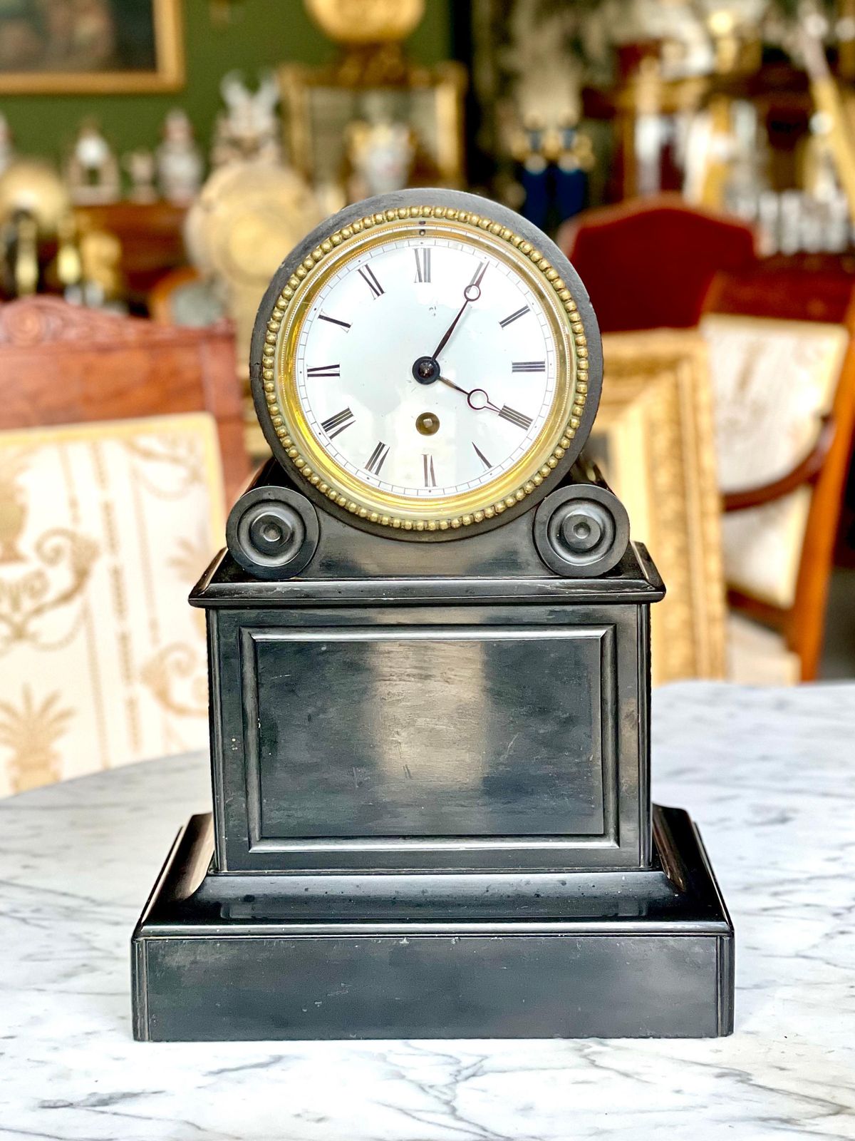 19th Century Black Marble Mantel Clock photo vintage