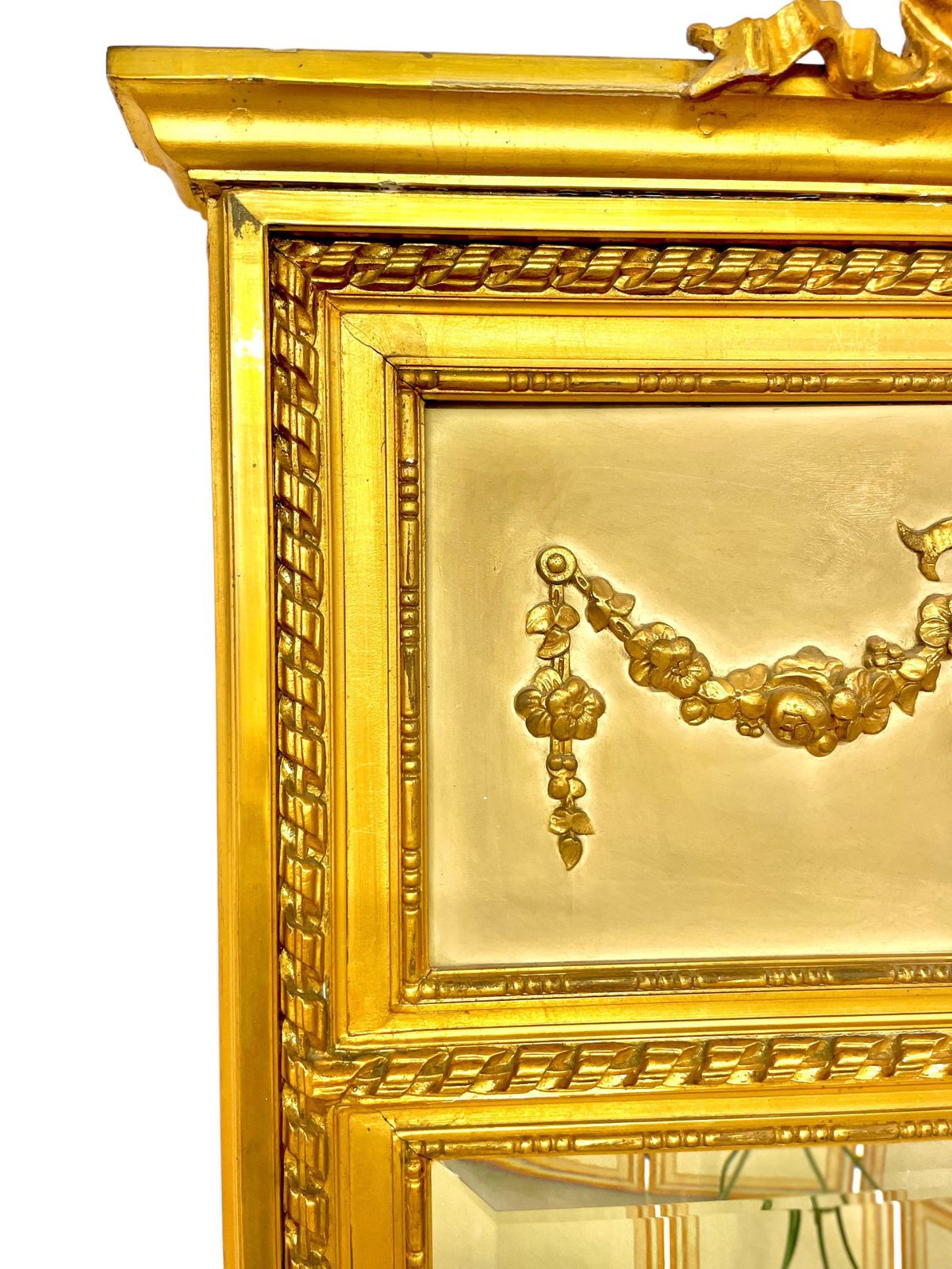19th Century Louis XVI Trumeau Gilded Mirror With Mischievous Cherubs Design photo for sale