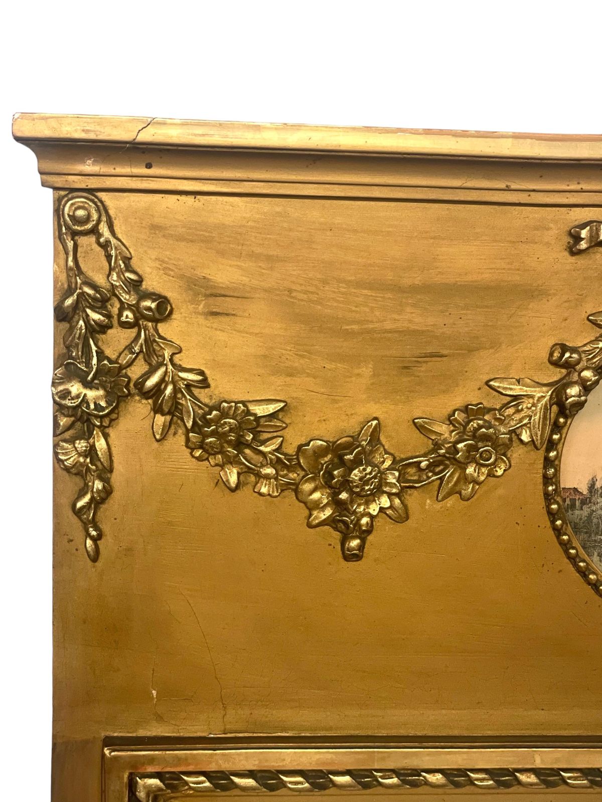 Antique Louis XVI Style Giltwood Trumeau Mirror photo vintage