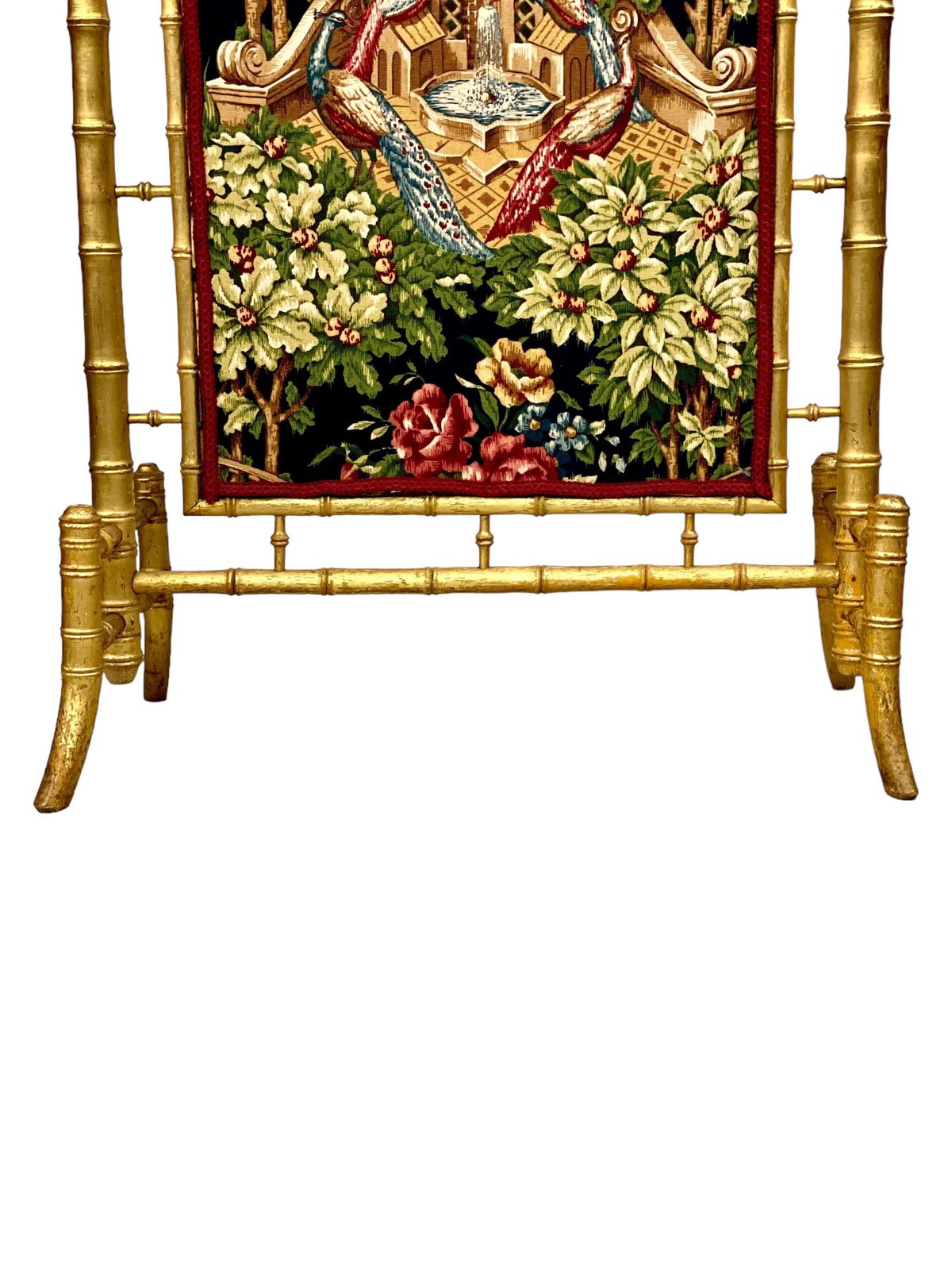 1870s Faux Bamboo Giltwood Firescreen With Tapestry Panels photo vintage