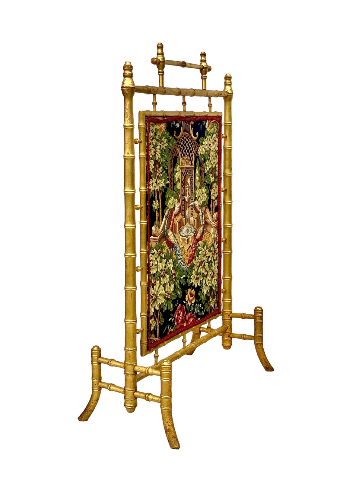 photo furniture 1870s Faux Bamboo Giltwood Firescreen With Tapestry Panels