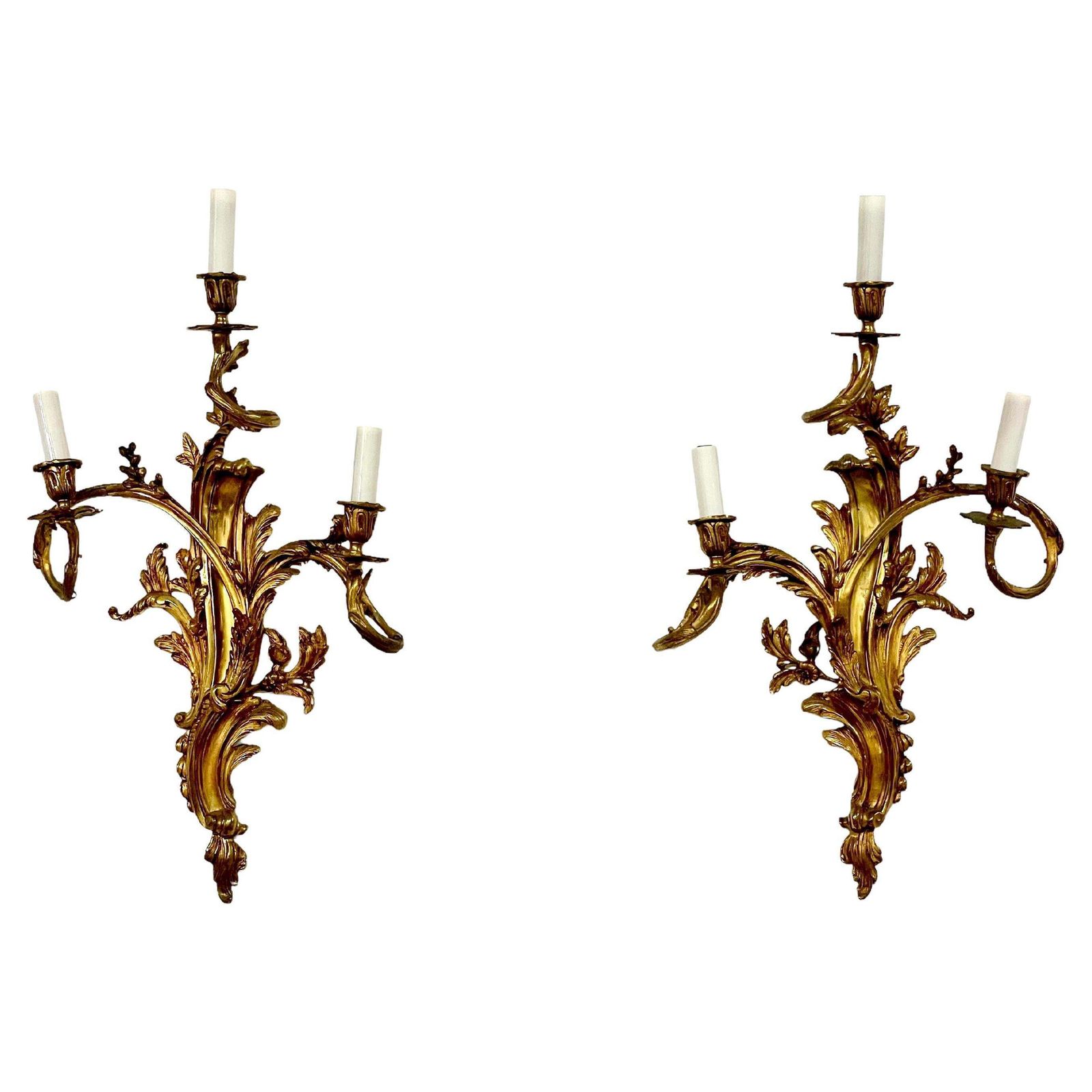 19th Century Pair Of Large Louis XV Gilt Bronze Sconces