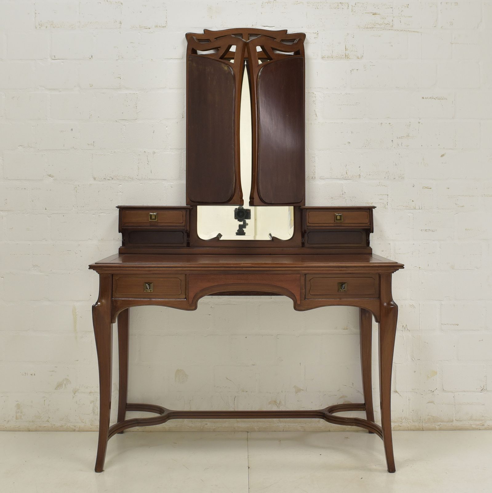 Antique! Dressing Table Restored Mahogany Art Nouveau Mirrored Chest Of Drawers Bedroom photo for sale