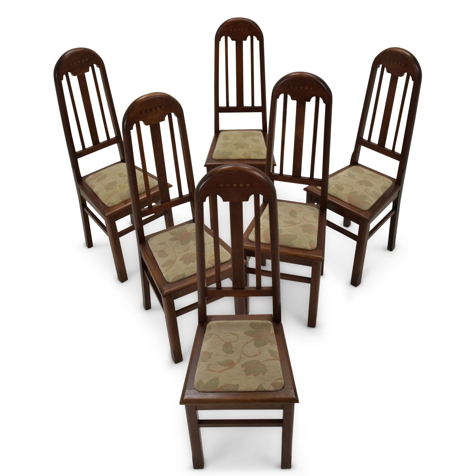 Antique! Set Of 6 Restored Solid Mahogany Art Deco Chairs, Circa 1930