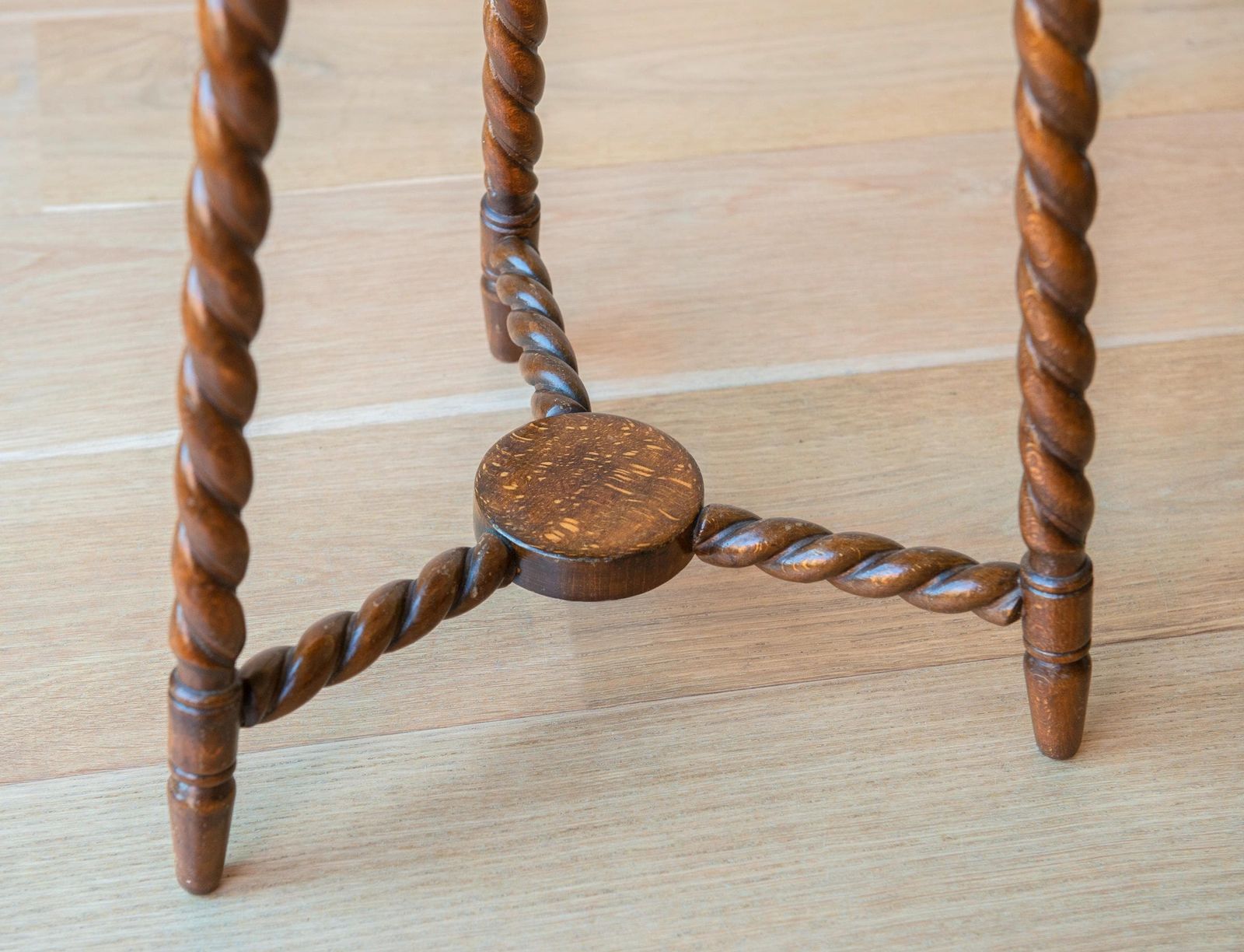 Dark Brown Side Table With Turned Legs, Antique Barley Twist Table, Hexagon Plant Stand, Rustic Farmers Stool, Country Home Decor photo vintage