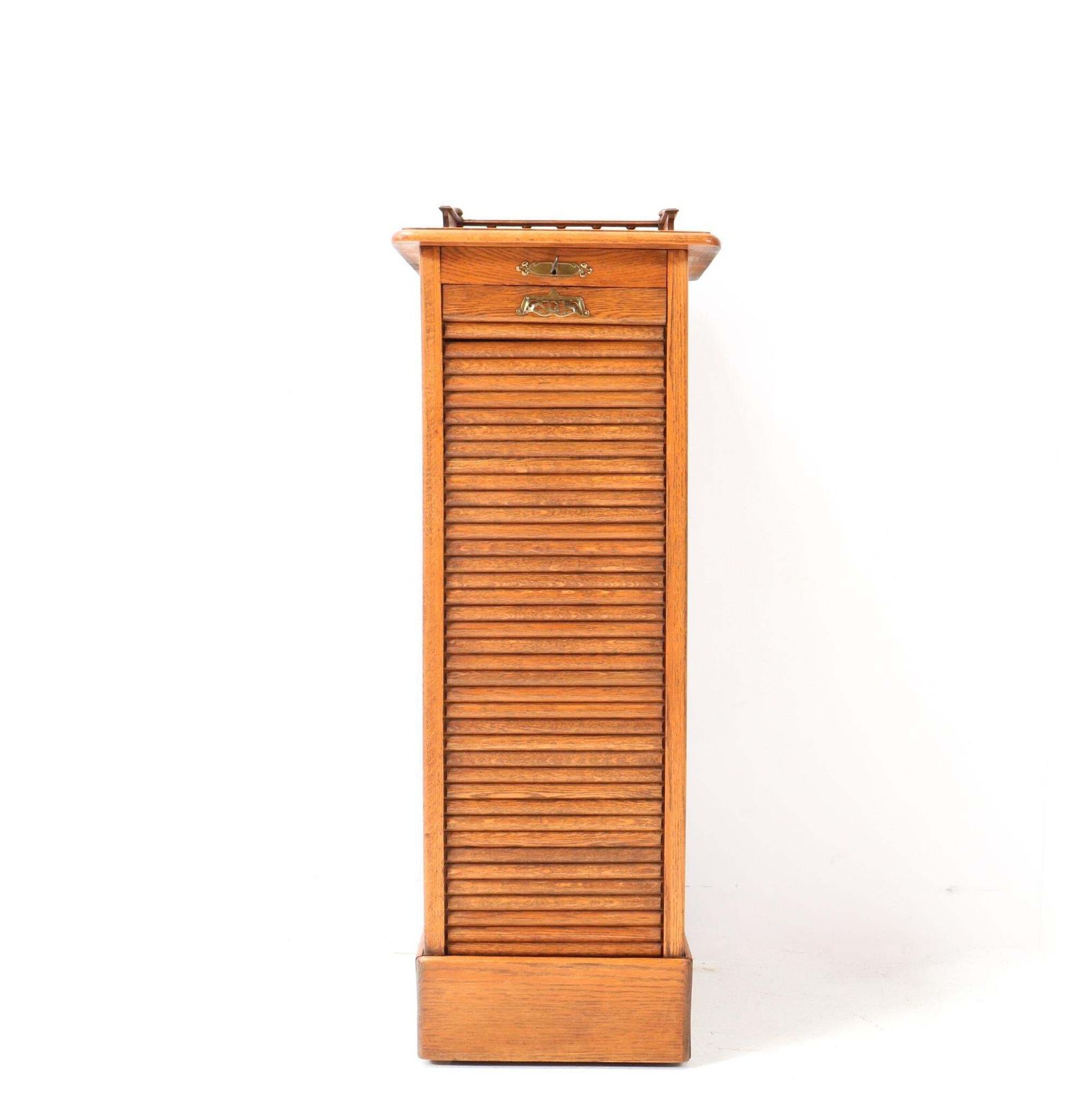 Oak Art Nouveau File Cabinet With Roll Top Door, 1900s photo Furniture