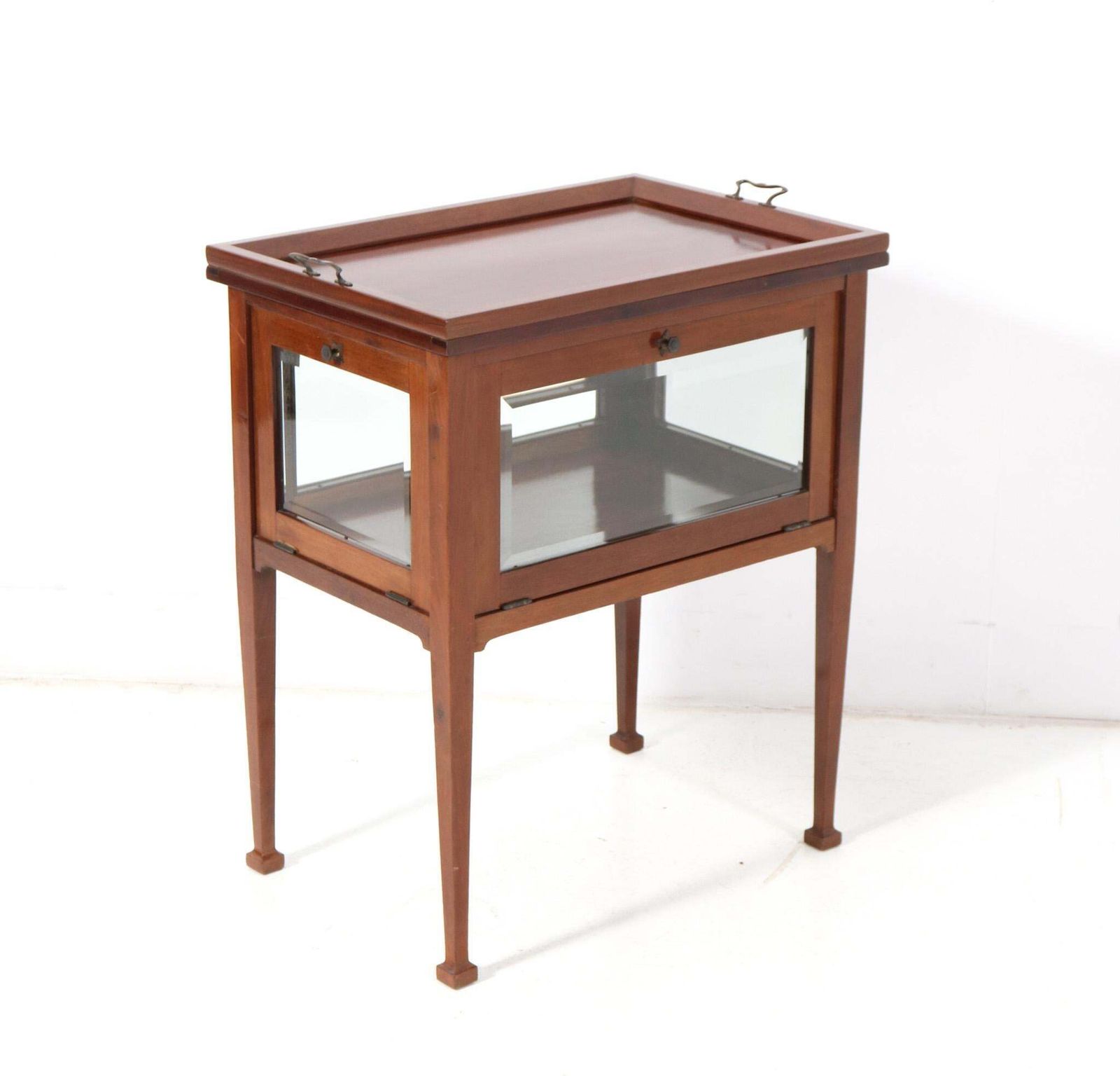 Walnut Art Nouveau Tea Cabinet With Serving Tray, 1900s photo for sale