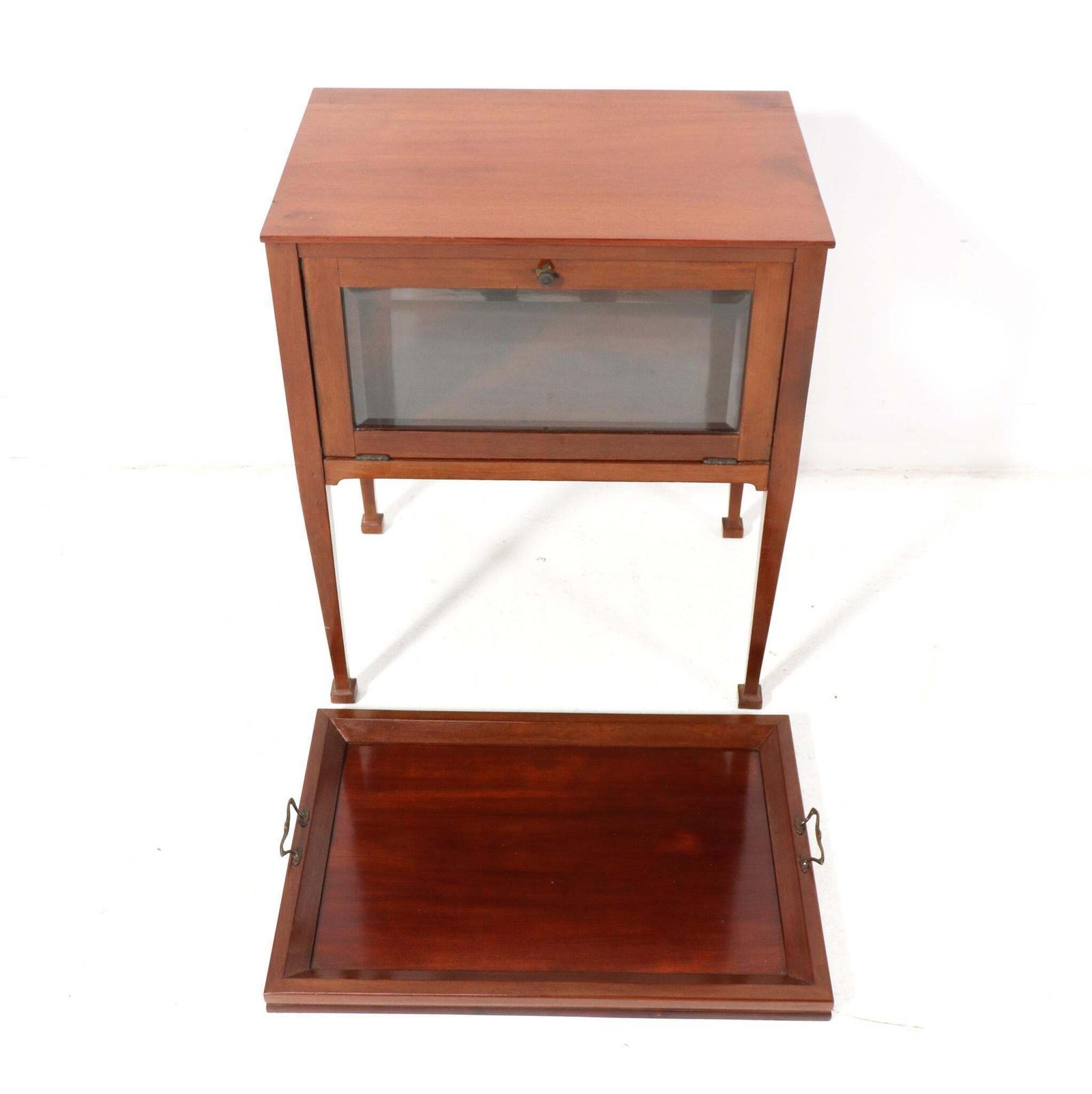 Walnut Art Nouveau Tea Cabinet With Serving Tray, 1900s photo vintage