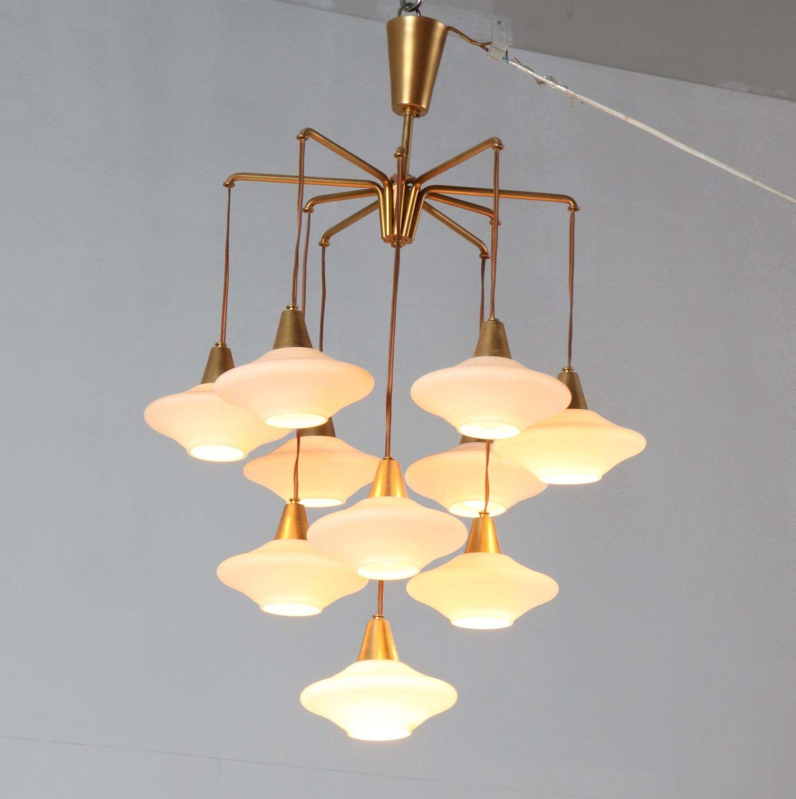 Mid Century Modern Chandelier With Ten Milk Glass Shades, 1960s photo 1421.0