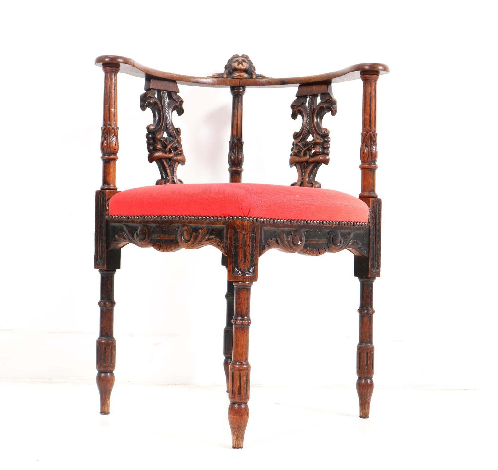 French Renaissance Revival Oak Carved Corner Armchair, 1890s photo vinterior