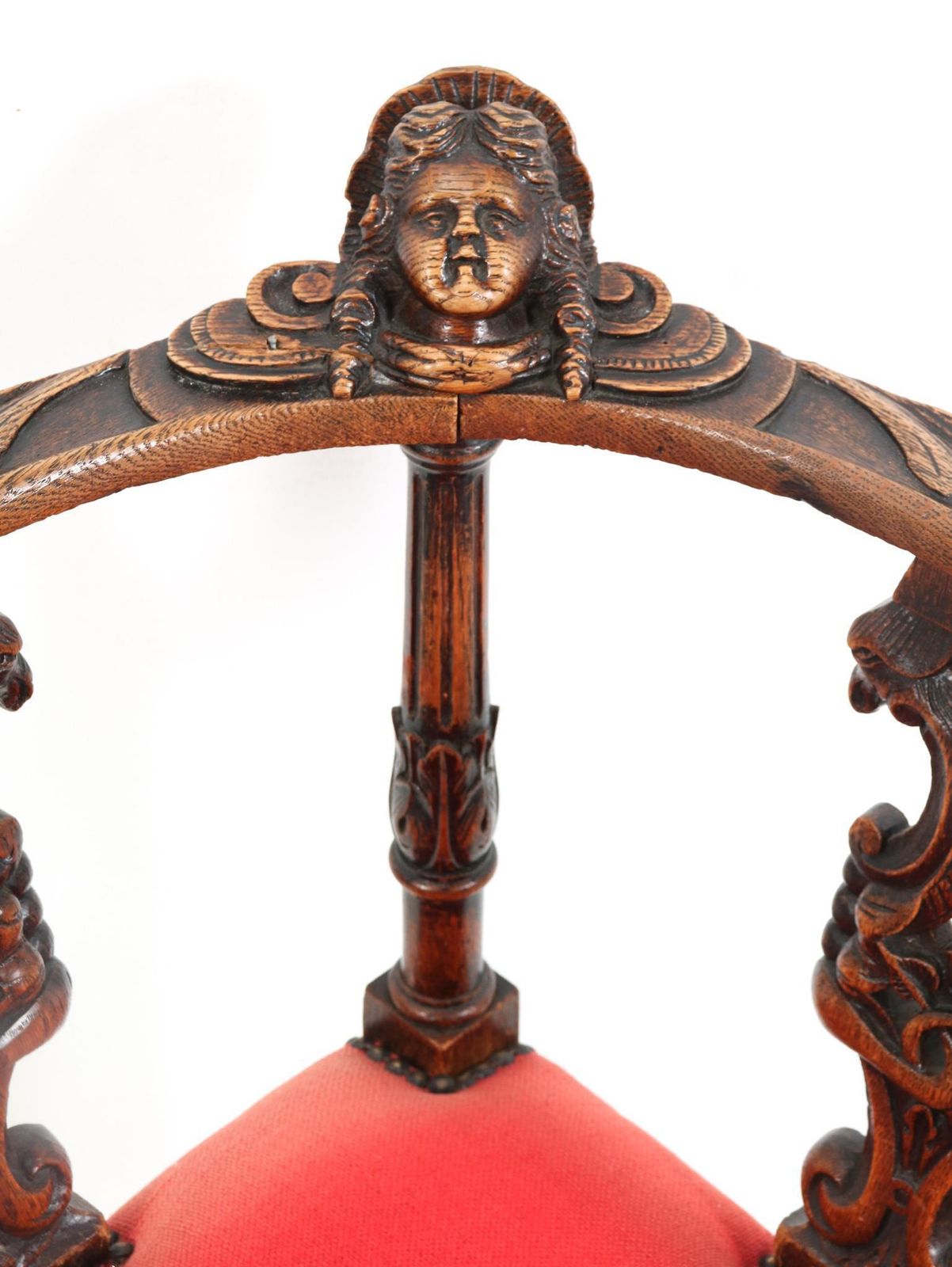 French Renaissance Revival Oak Carved Corner Armchair, 1890s photo vintage