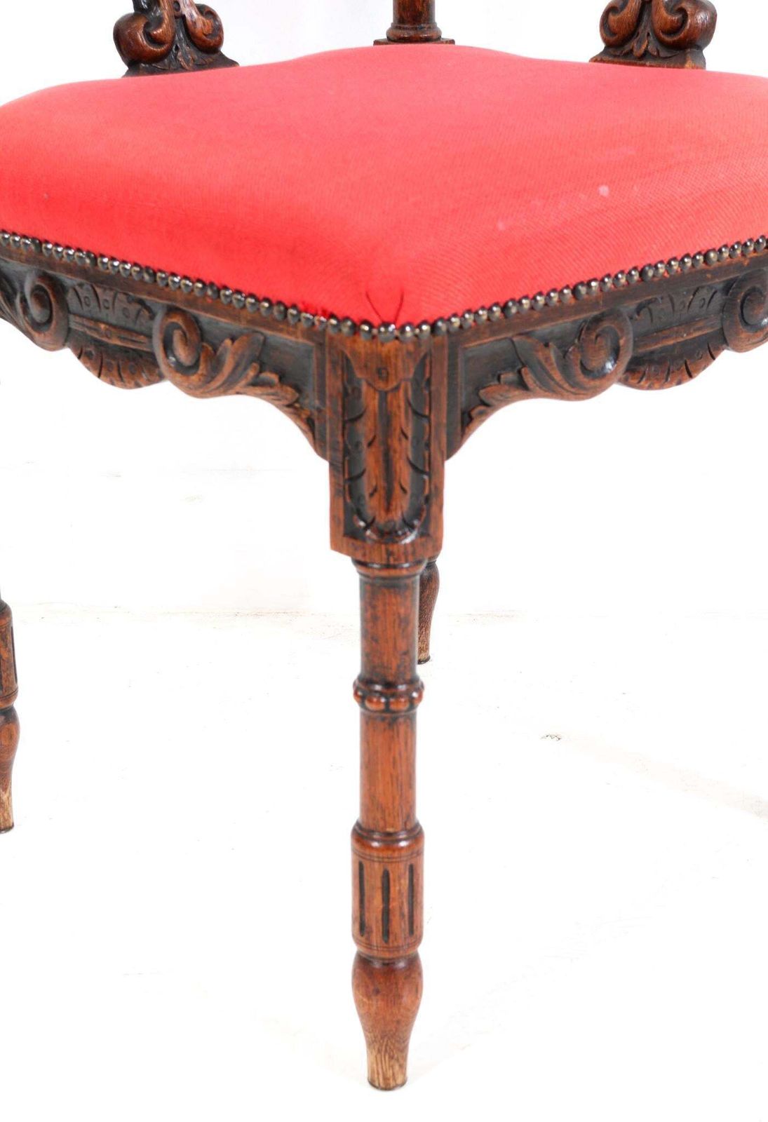 Furniture French Renaissance Revival Oak Carved Corner Armchair, 1890s photo
