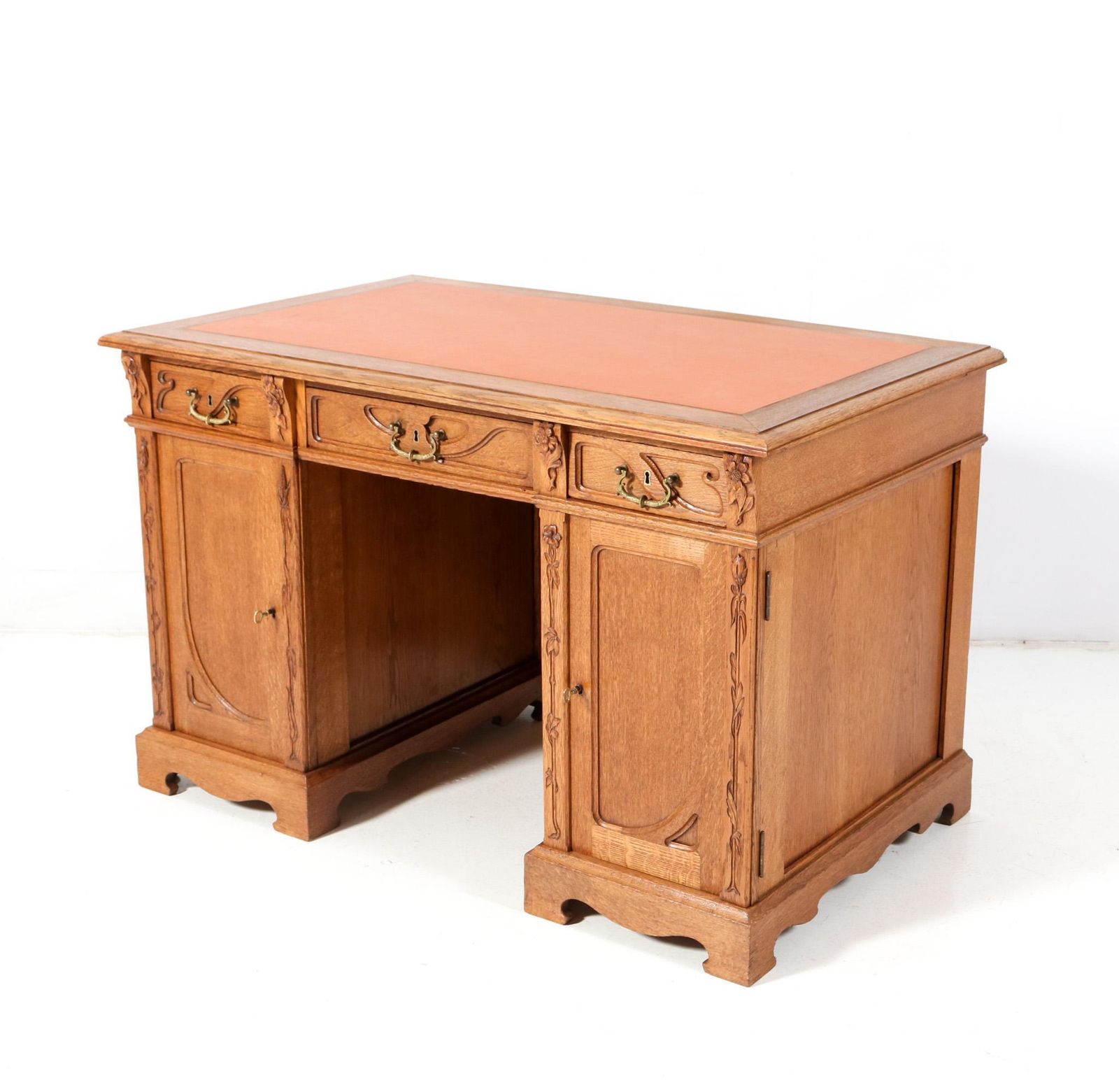 Oak Art Nouveau Pedestal Desk By J.J. Terburg & Zoon Arnhem, 1900s photo for sale