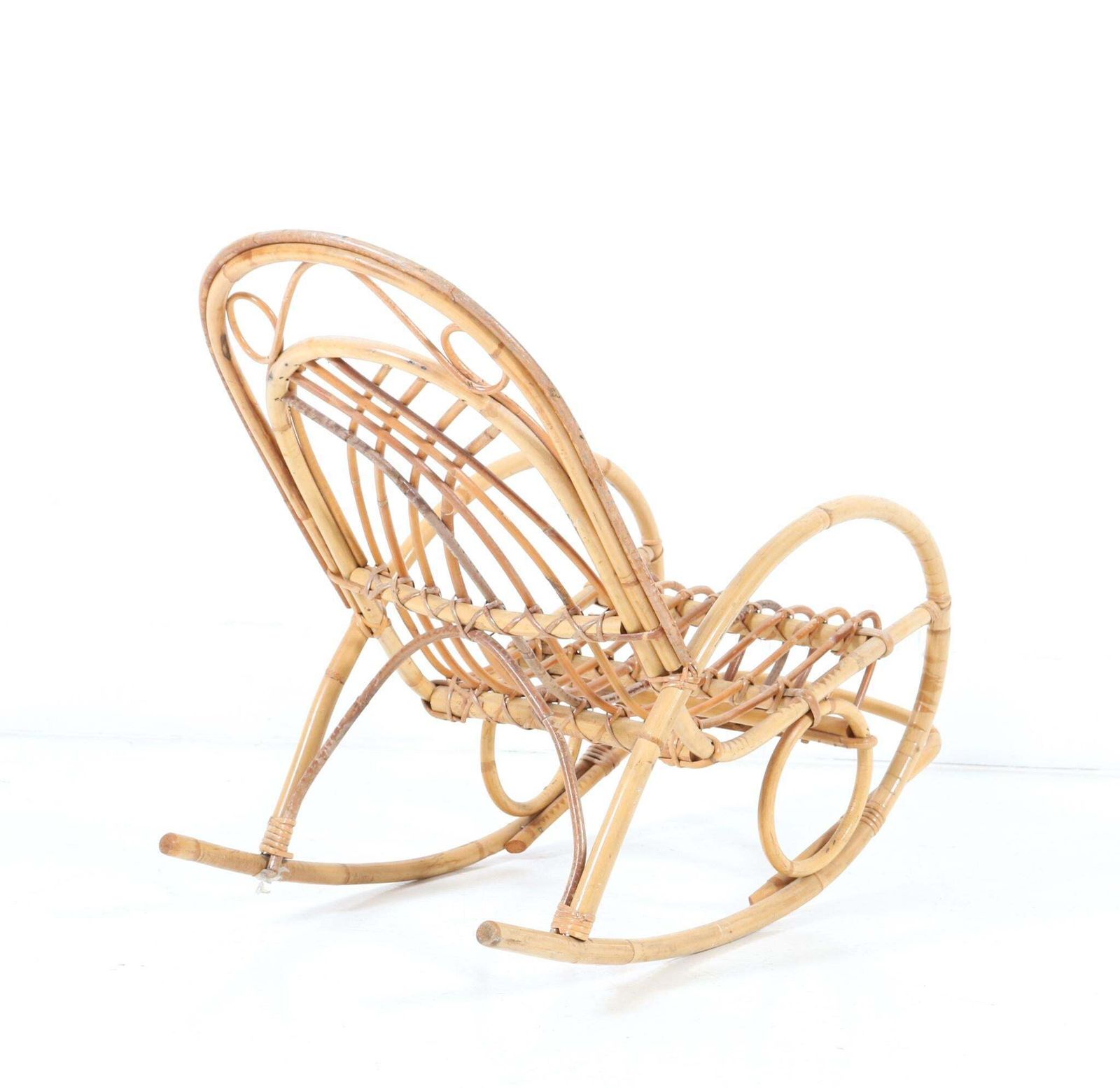 Bamboo And Rattan Mid Century Modern Children's Rocking Chair, 1970s photo vinterior