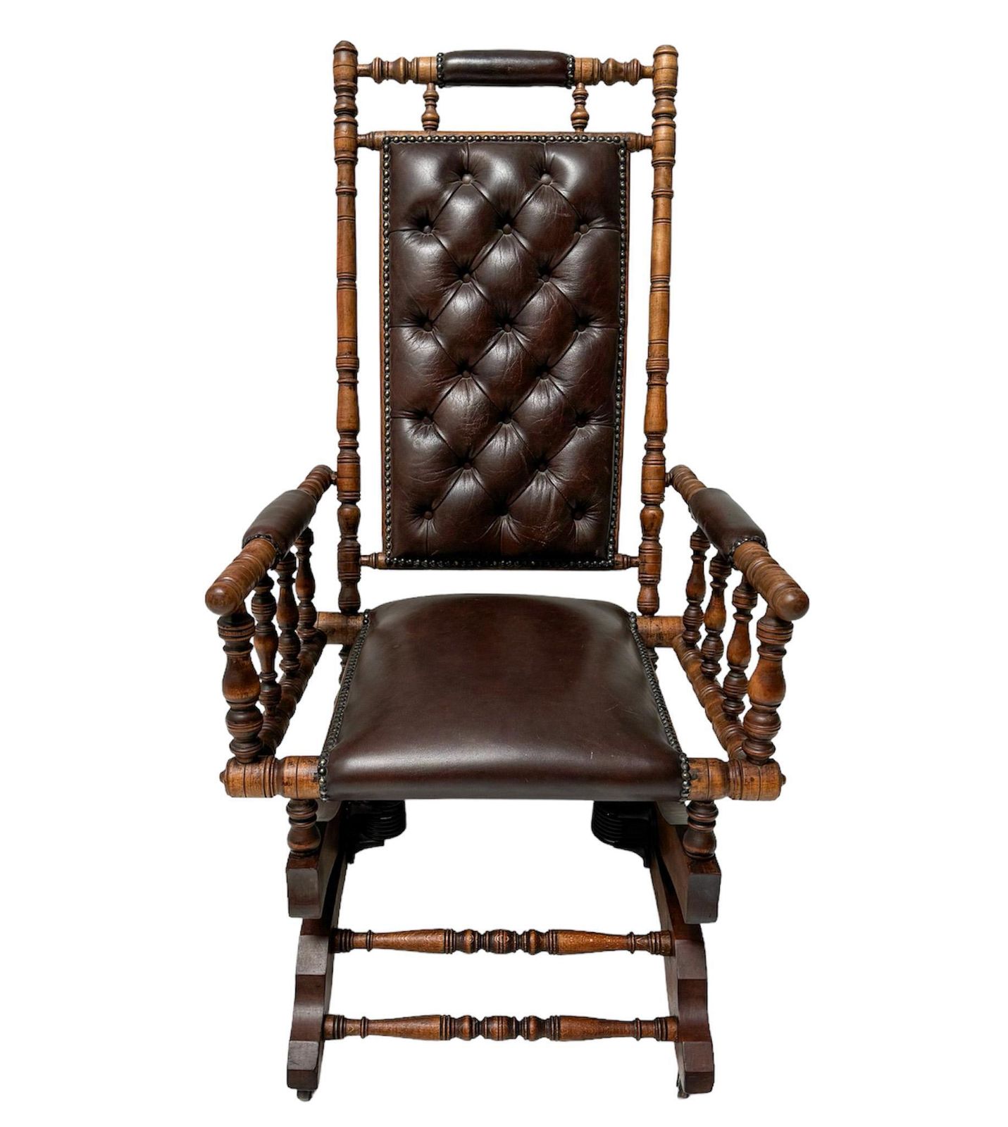 English Victorian Rocking Chair With Leather Upholstery, 1890s photo for sale