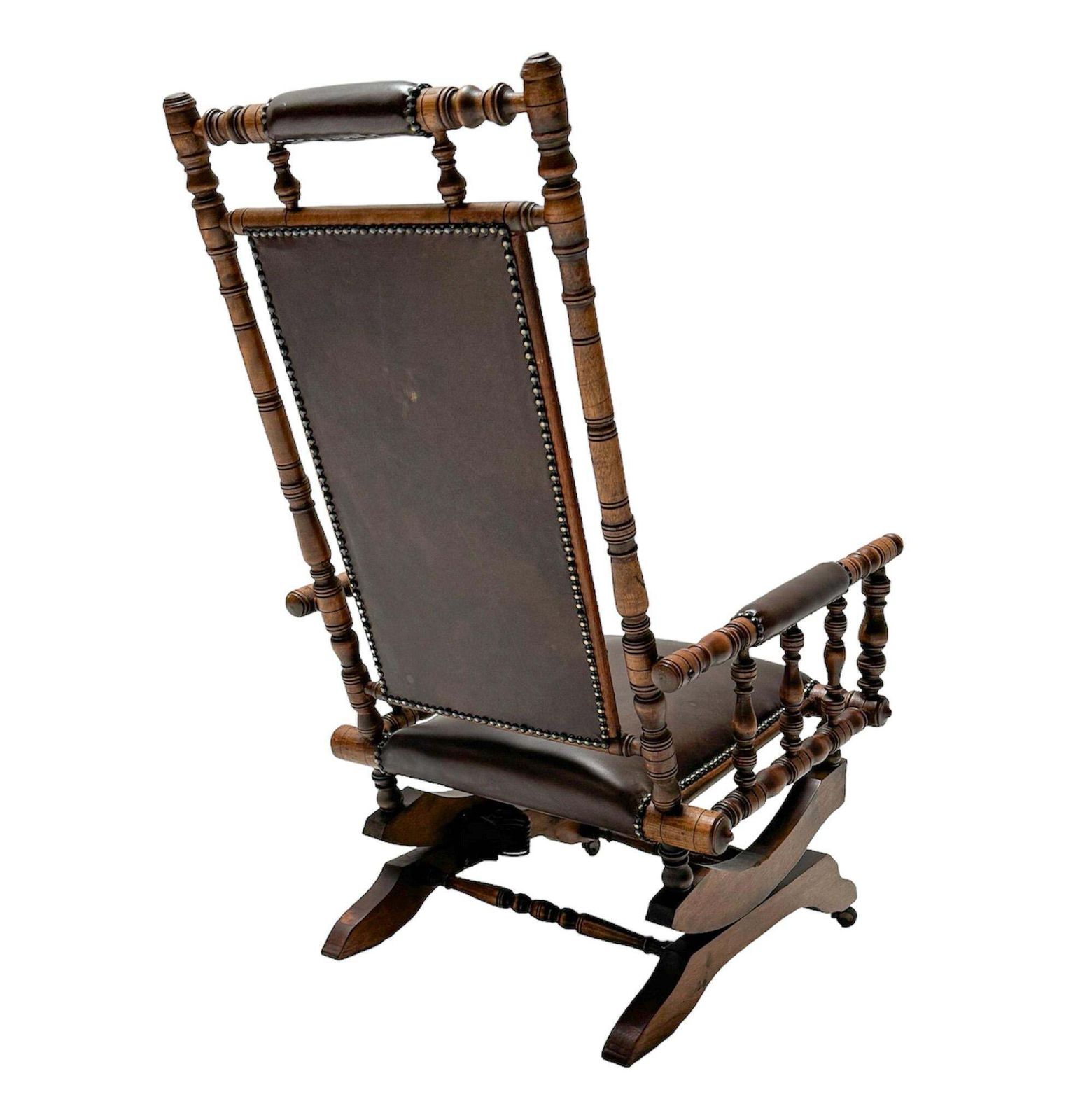 English Victorian Rocking Chair With Leather Upholstery, 1890s photo buy