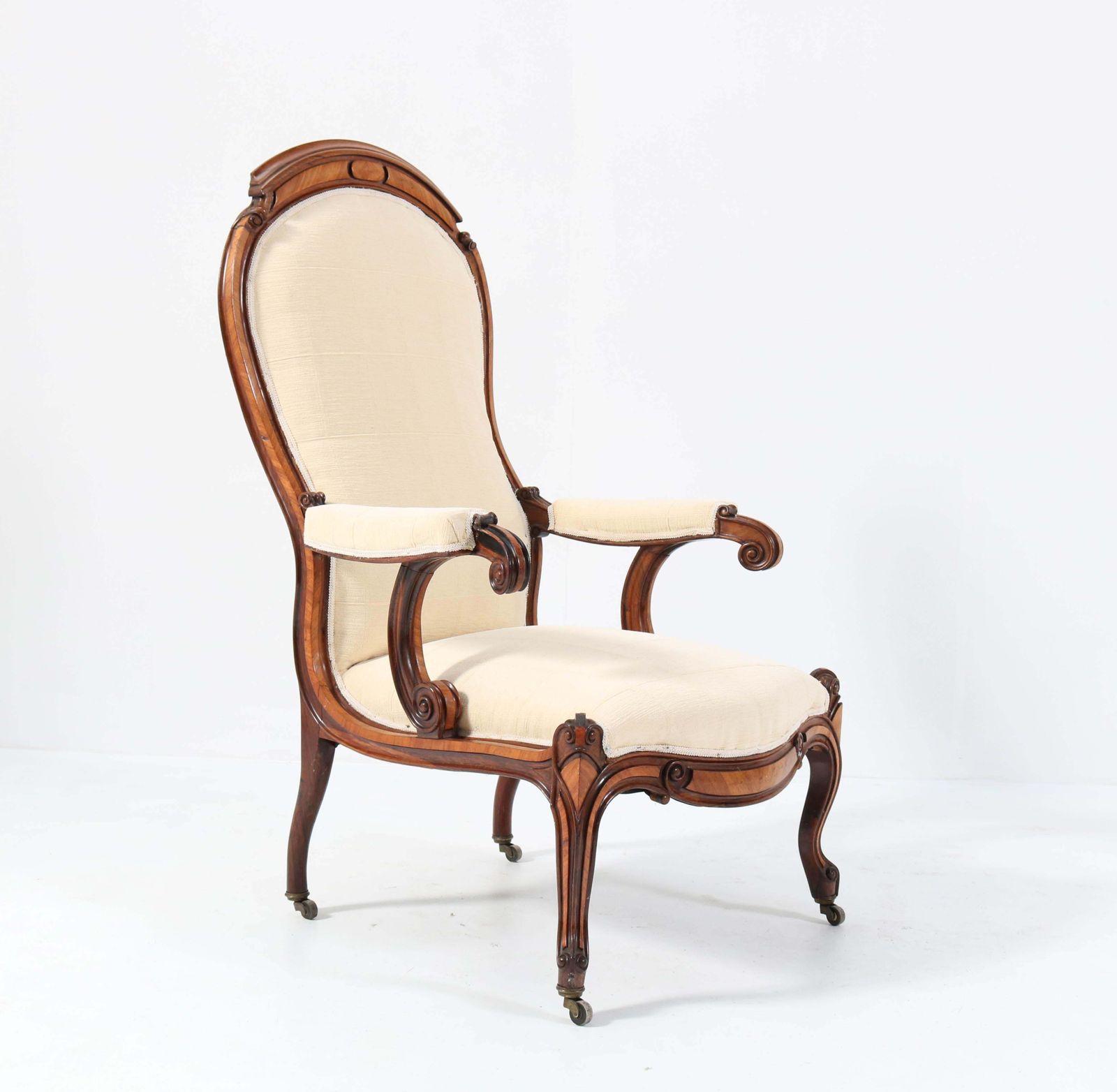 photo vintage Satinwood Victorian High Back Armchair Or Voltaire Chair, 1860s