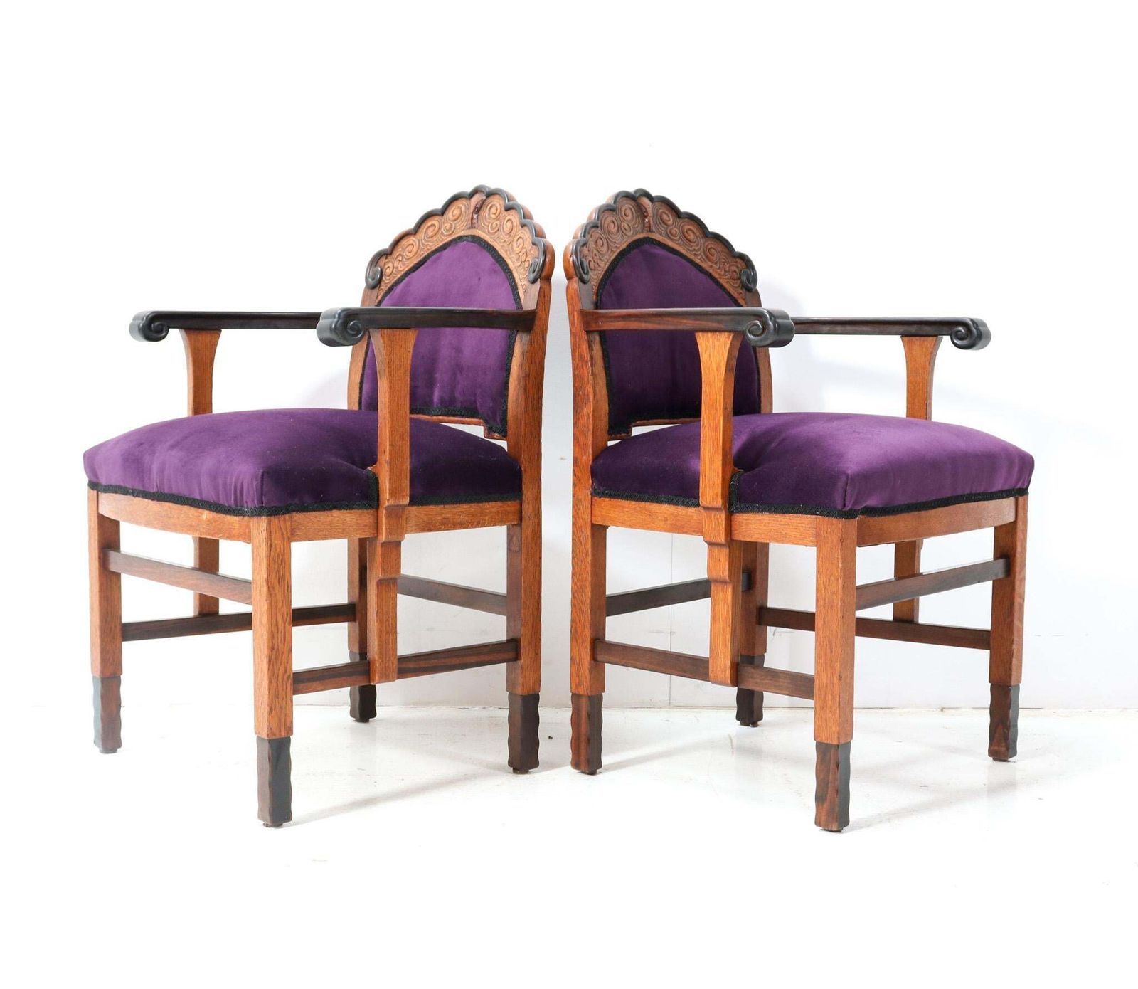 Two Oak Art Deco Amsterdamse School Armchairs, 1920s photo for sale