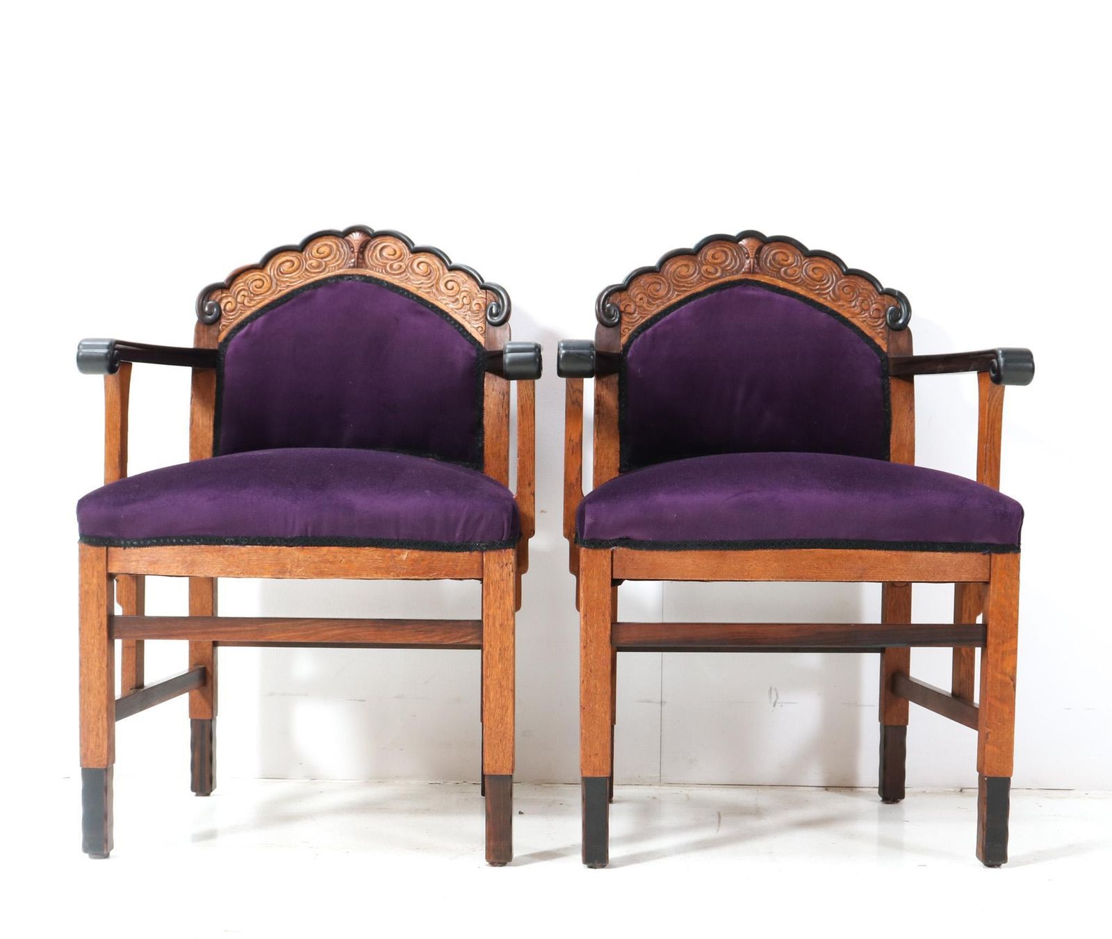 Two Oak Art Deco Amsterdamse School Armchairs, 1920s photo Furniture