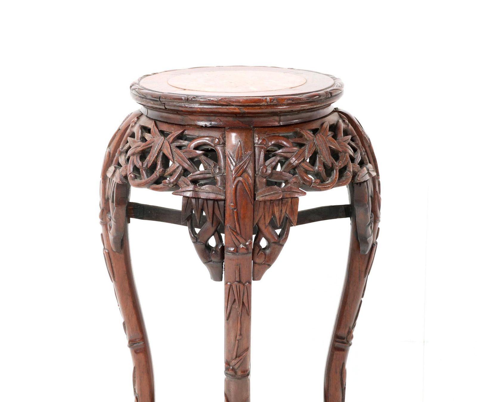 Chinese Hardwood Carved Pedestal Table With Marble Inlaid Top, 1920s photo 984.0